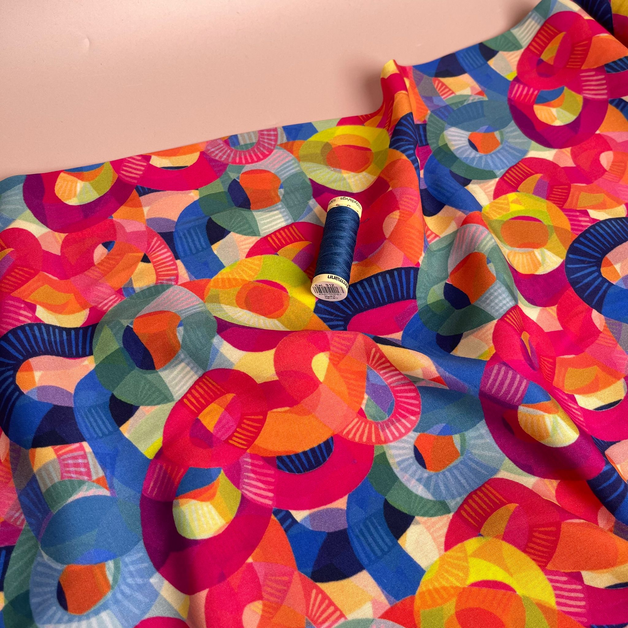 Rainbow Rings Viscose Fabric
