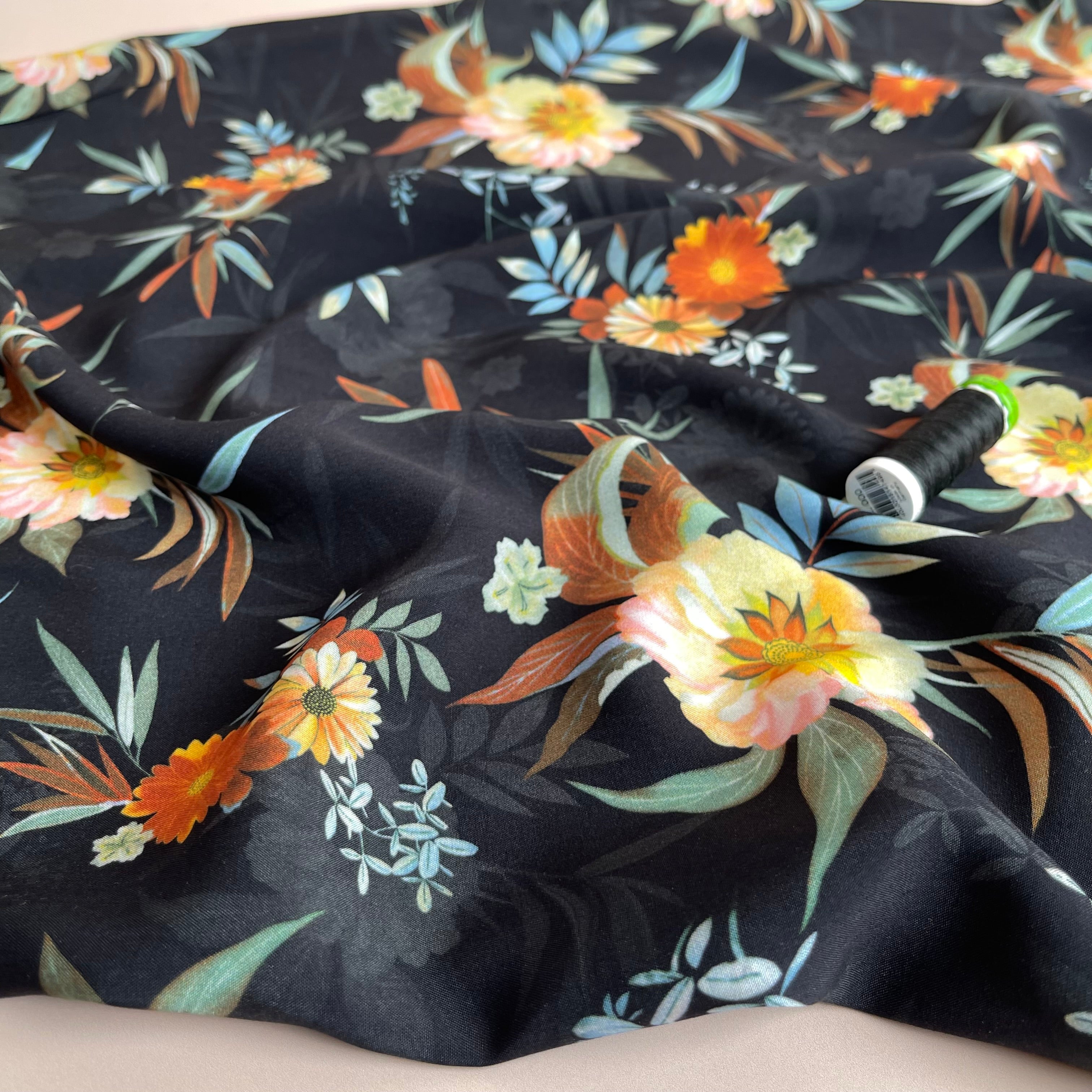 Midnight Bouquet Viscose Fabric