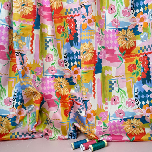 Holiday Patchwork Postcard Spring Cotton Sateen Fabric