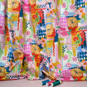 Holiday Patchwork Postcard Spring Cotton Sateen Fabric