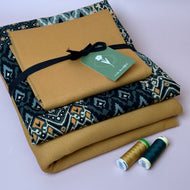 Make an Outfit Colour Bundle - Vintage Patchwork Green Viscose & Brushed Sweatshirt in Dry Mustard with Ribbing