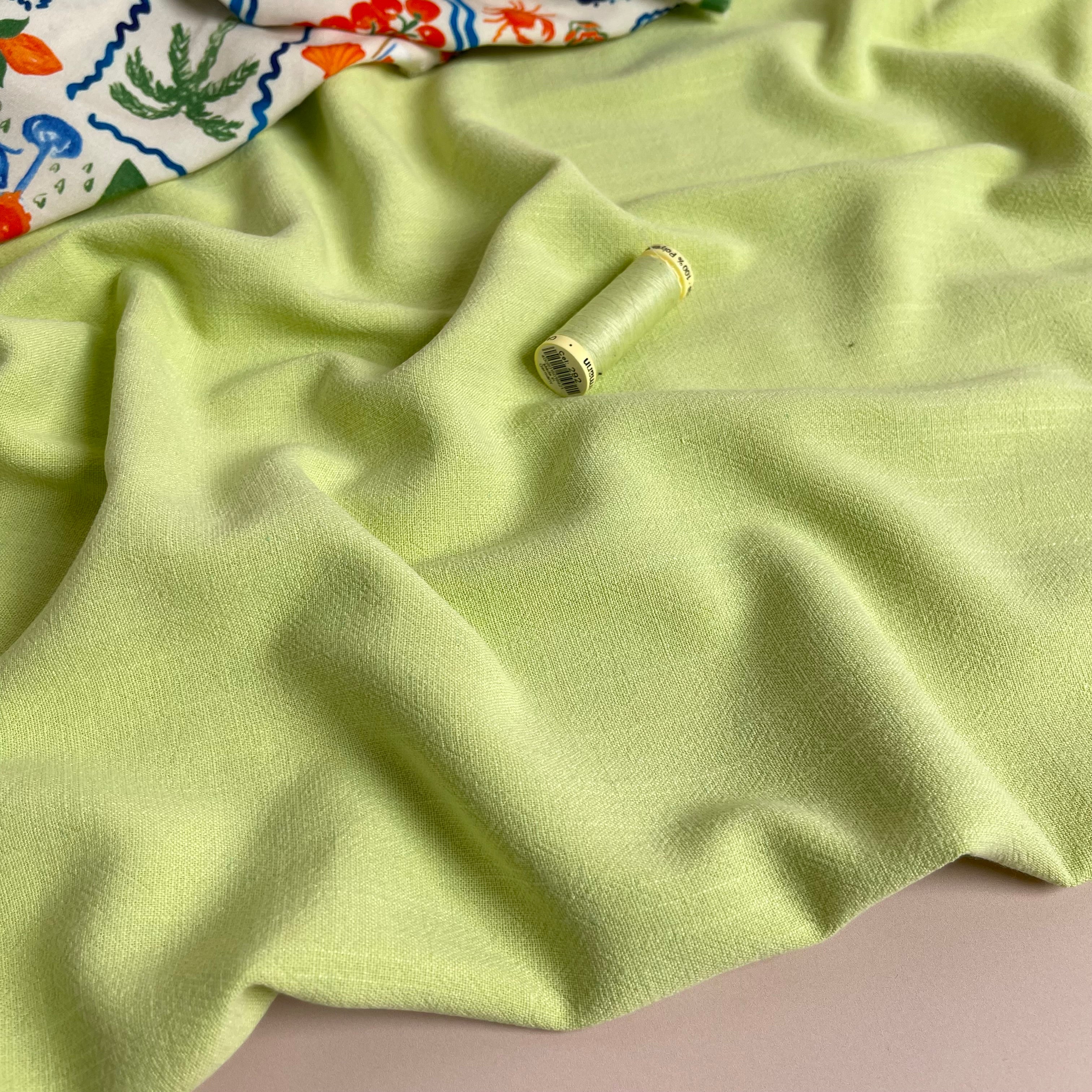 Flow Lime Viscose Linen Blend Dress Fabric