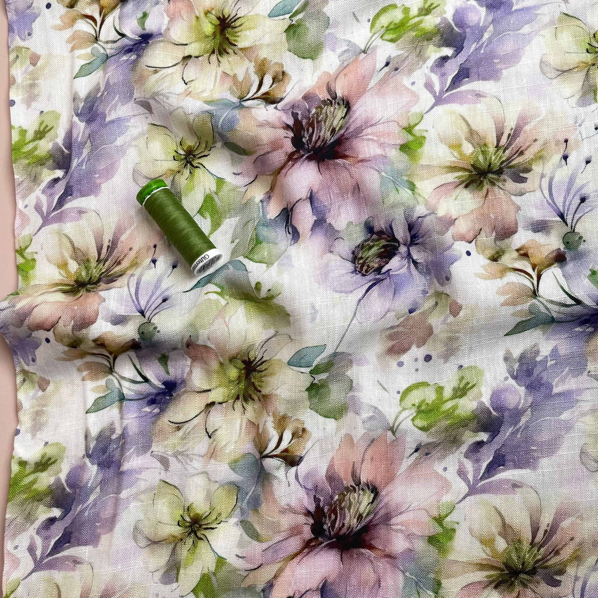 REMNANT 1.48 Metres (small faults near selvedge) Romantic Florals Viscose Linen Fabric (Copy)