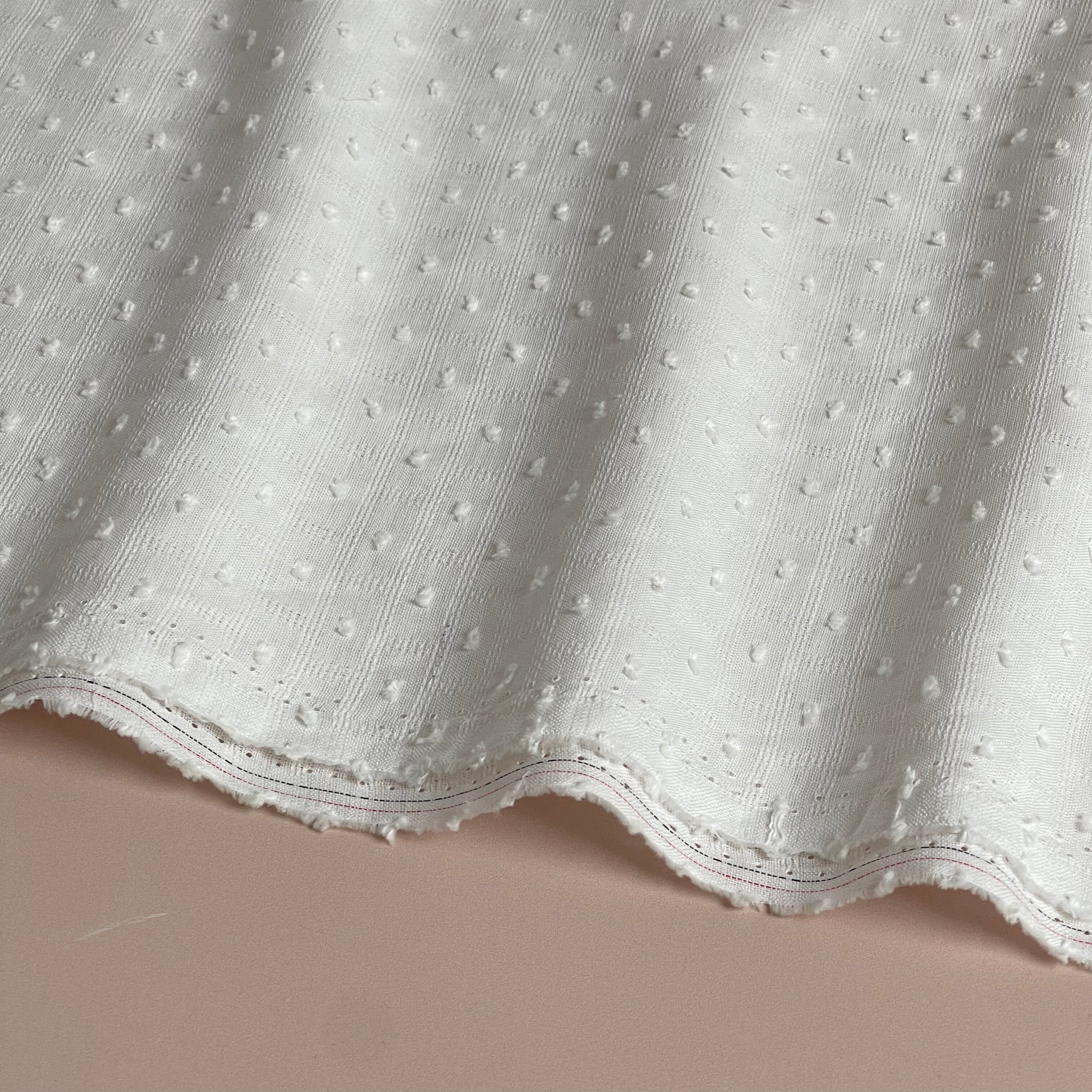 Solid Off-White Cotton Dobby Check Fabric