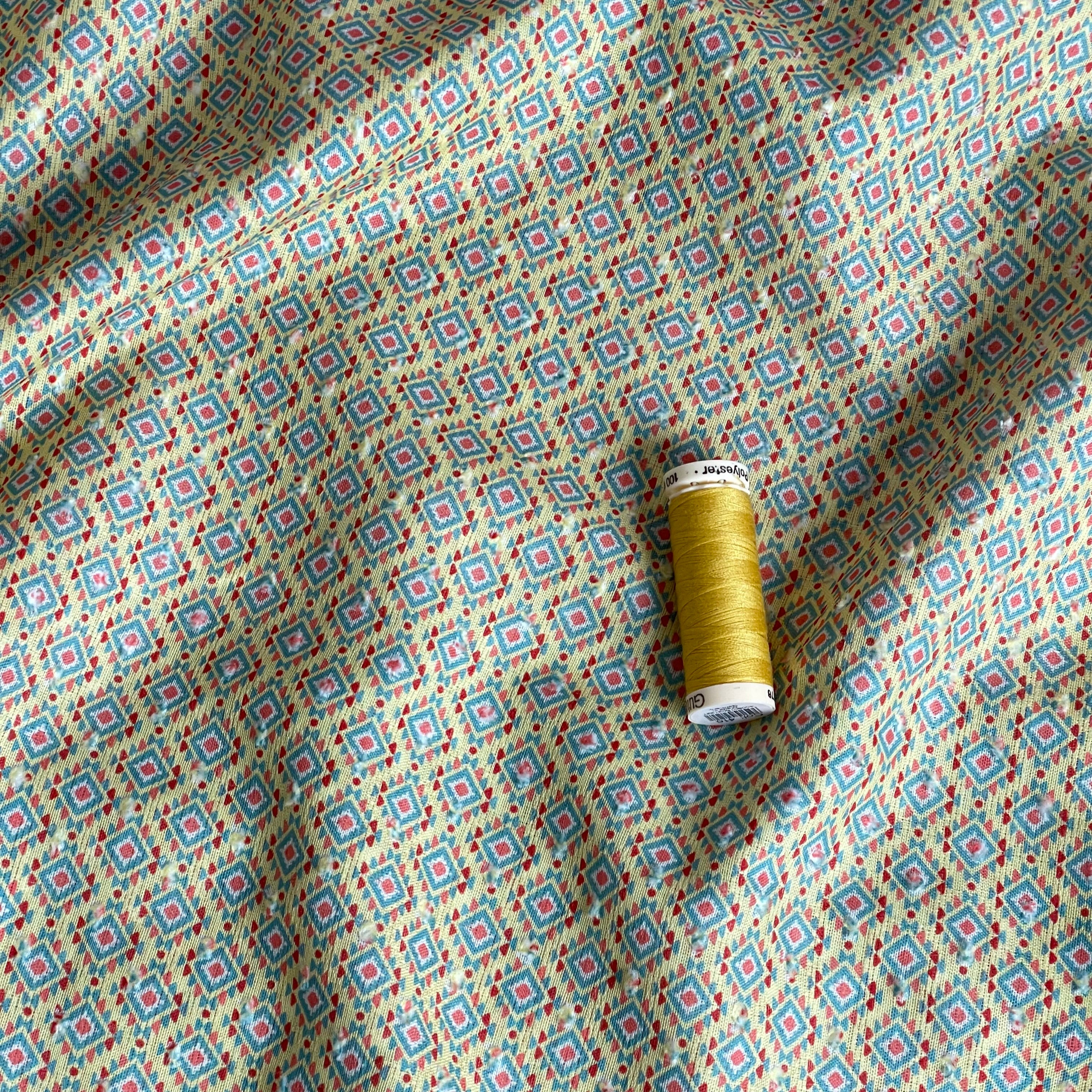 Aztec Yellow Cotton Dobby Check Fabric