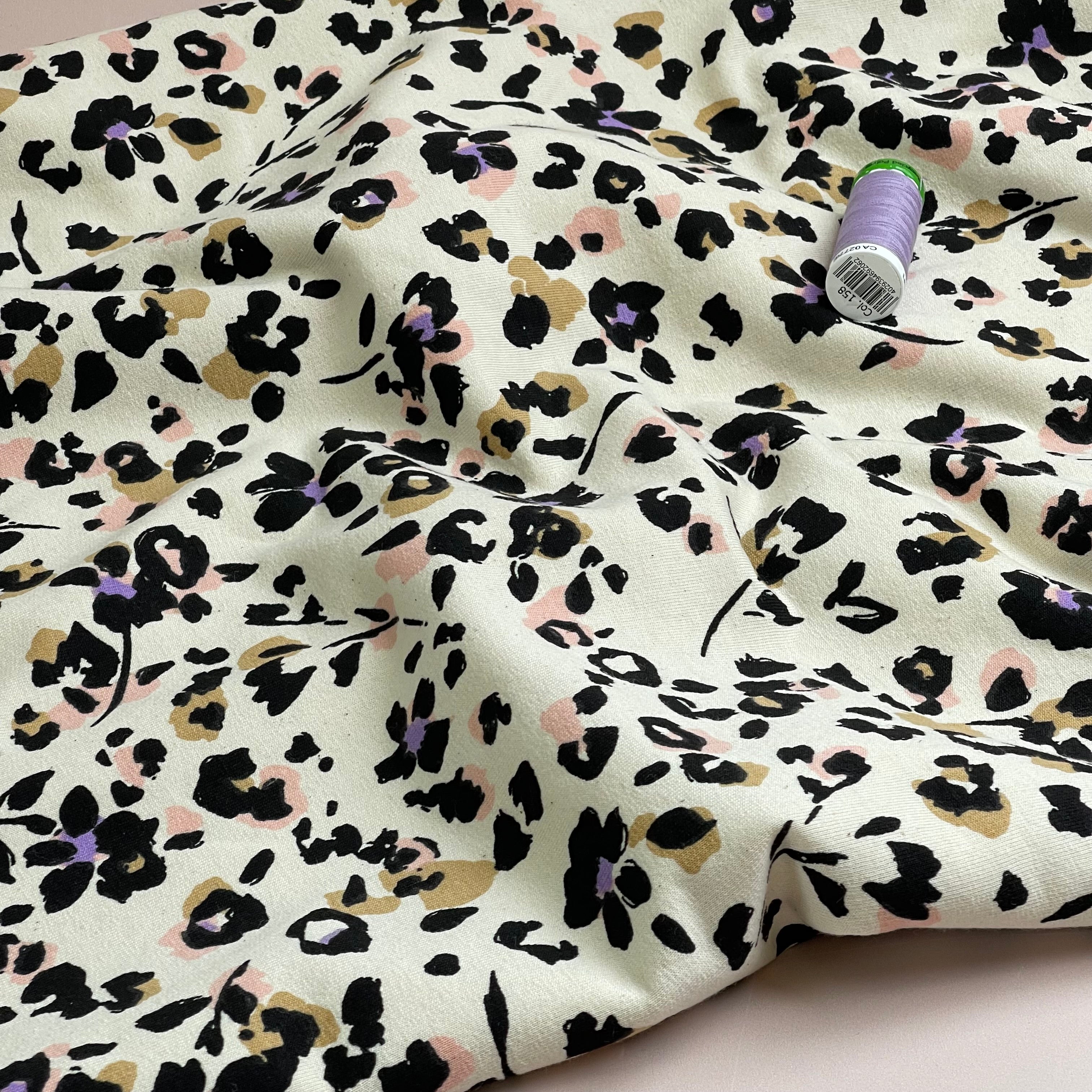 Leopard Flowers Natural Cotton Sweat-shirting Fabric