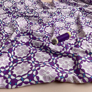 Mosaic Flowers in Purple Viscose Jersey Fabric