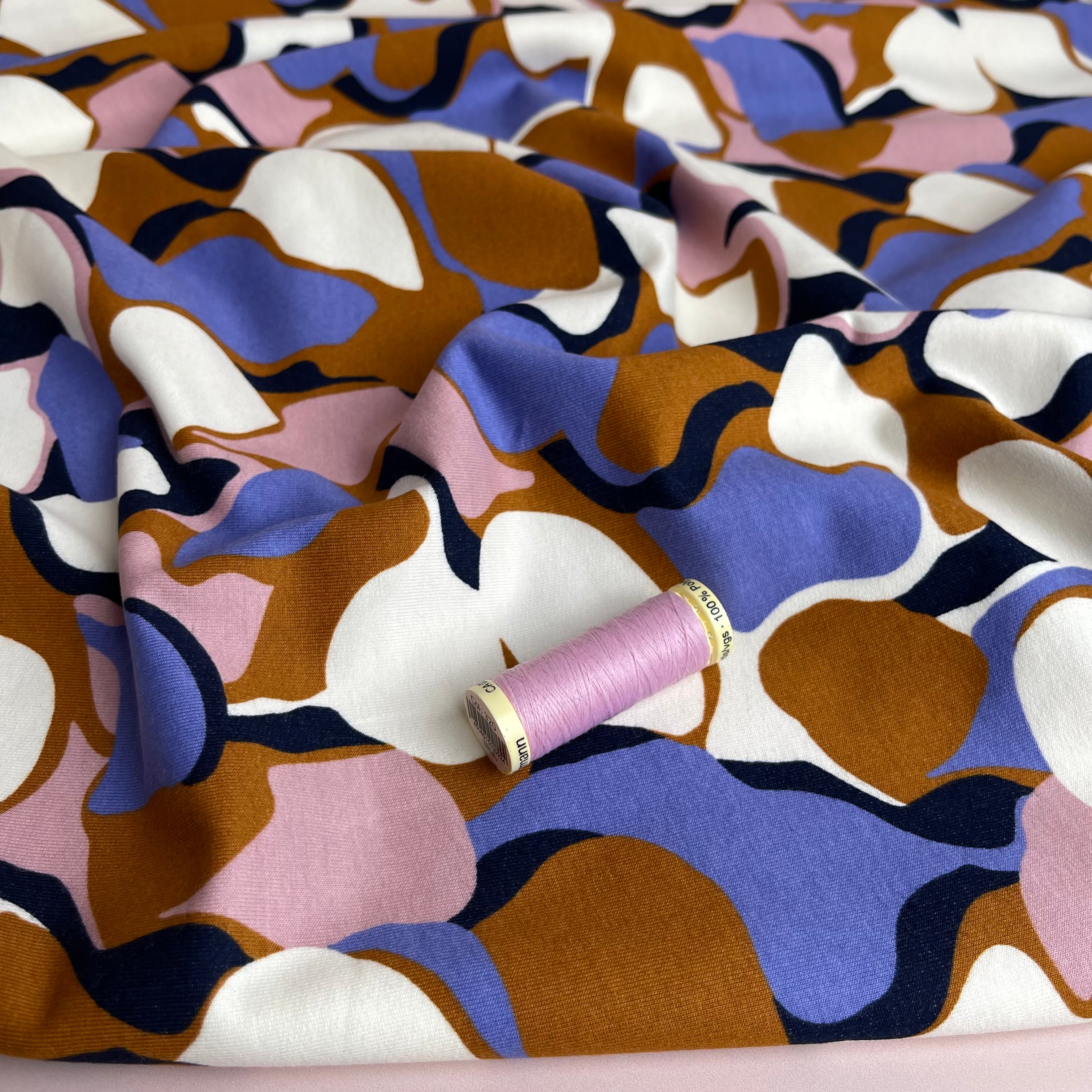 Abstract Shapes Lavender Peach Soft Cotton Sweat-shirting Fabric