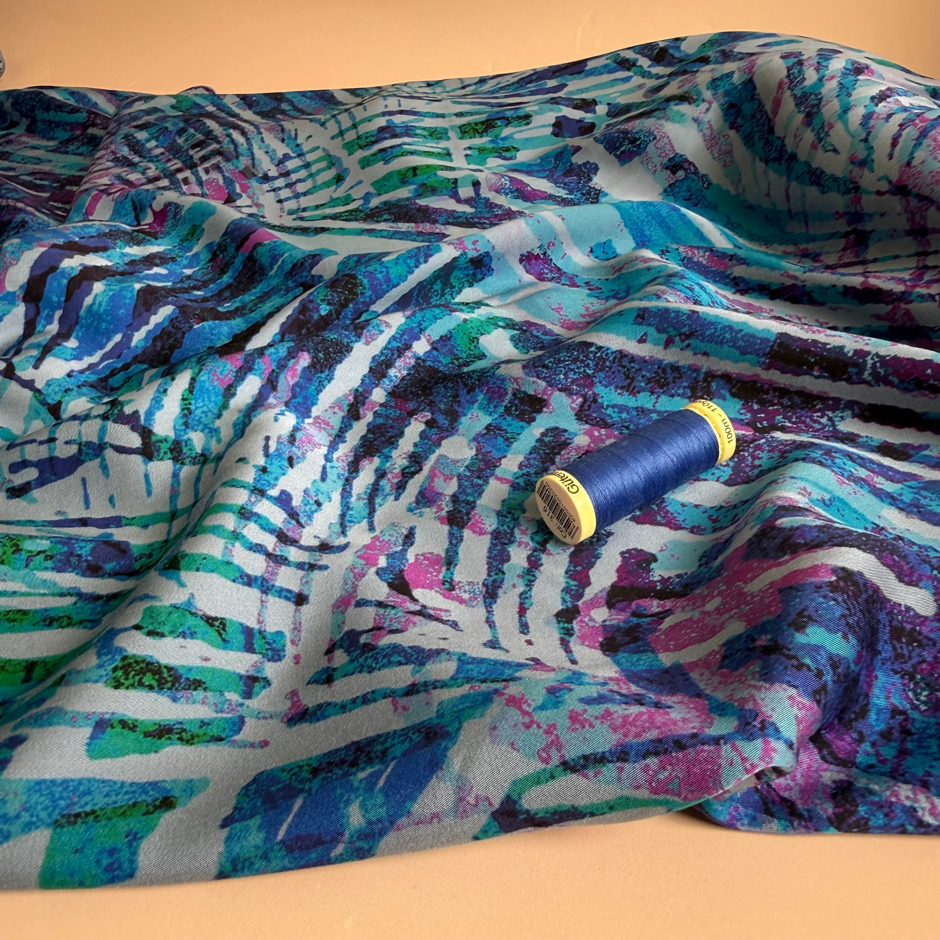 Shadow Leaves Viscose Sateen Fabric