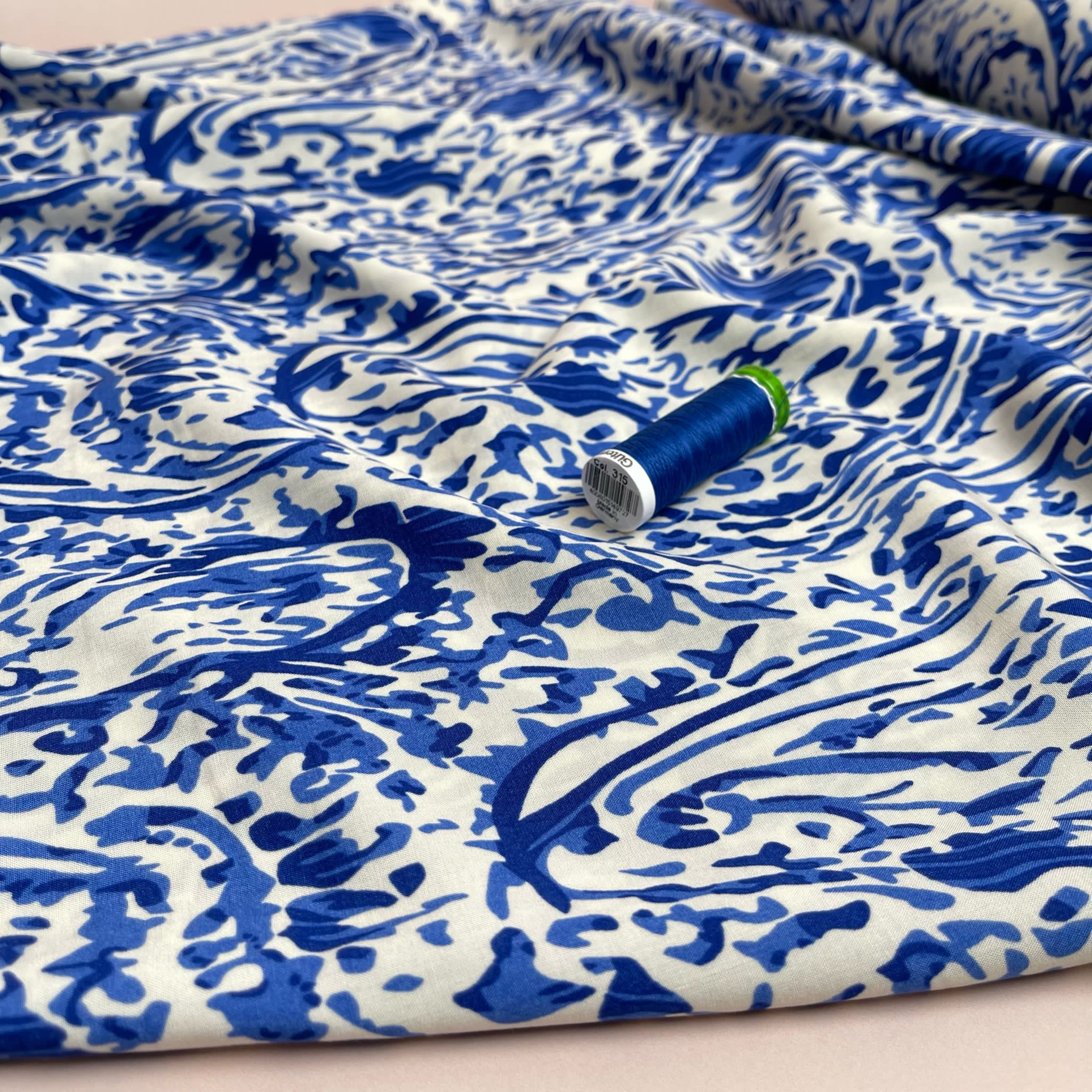 Watercolour Paisley Blue Viscose Fabric