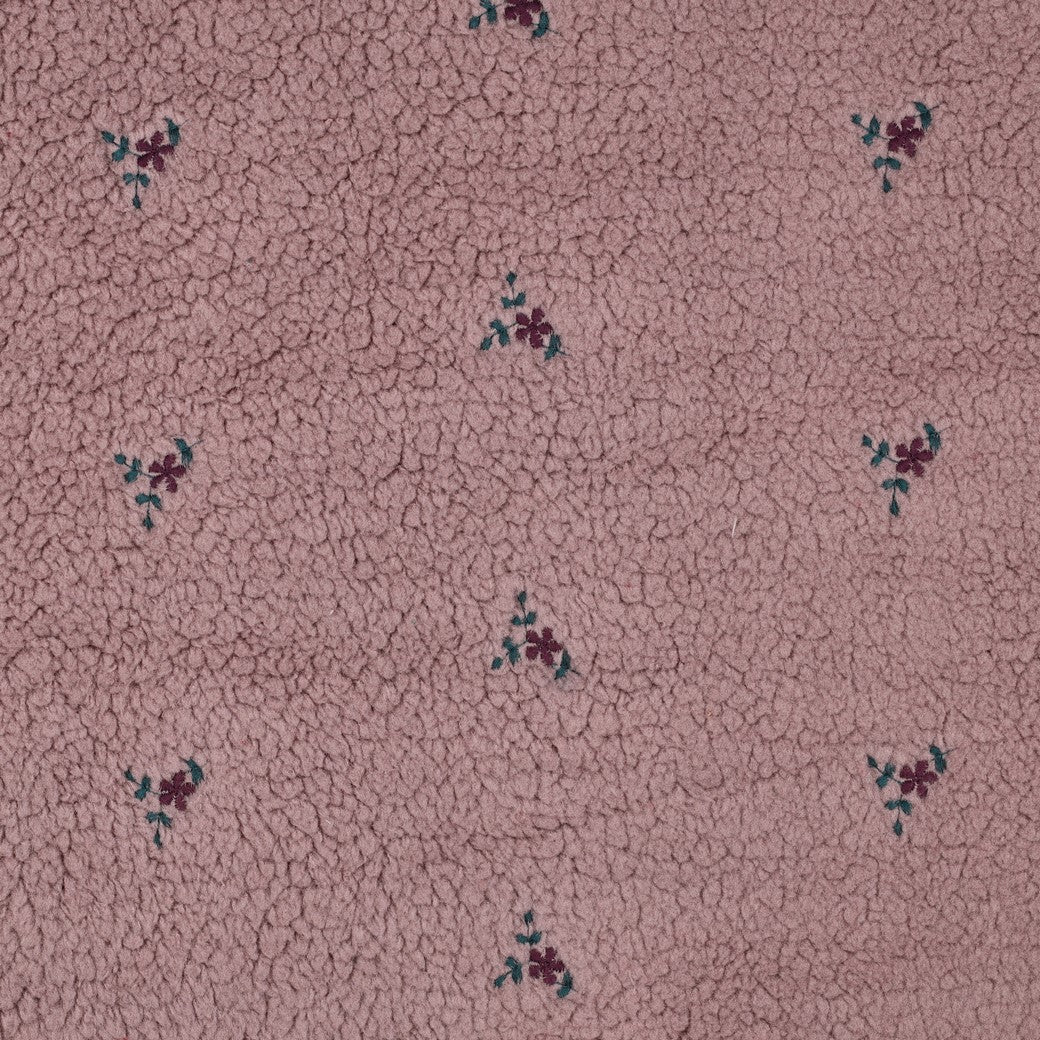 Teddy Fabric with Embroidered Flowers in Mauve