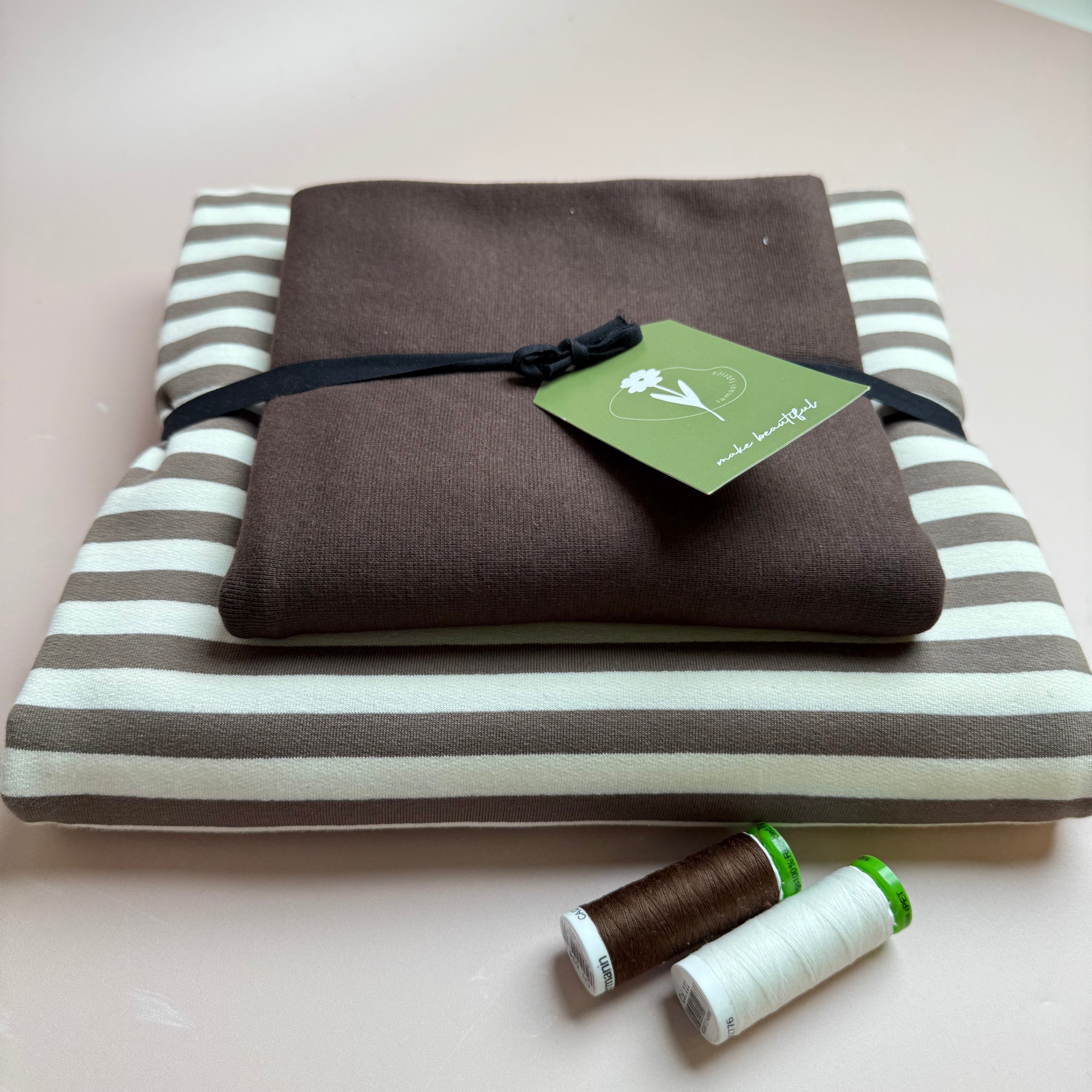 Colour Bundles - Brown Stripe Cotton French Terry & Ribbing