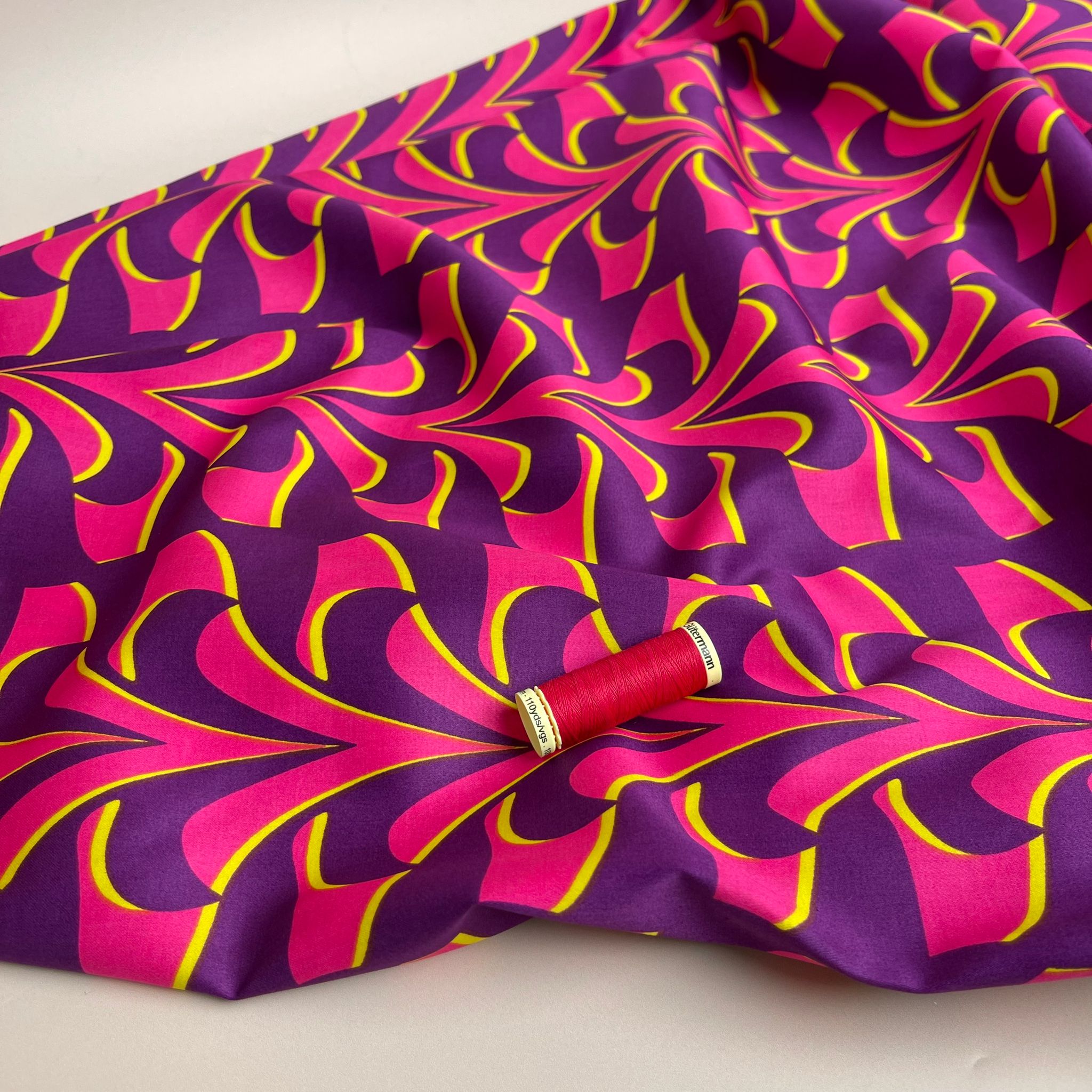 Abstract Purple and Pink Cotton Sateen Fabric