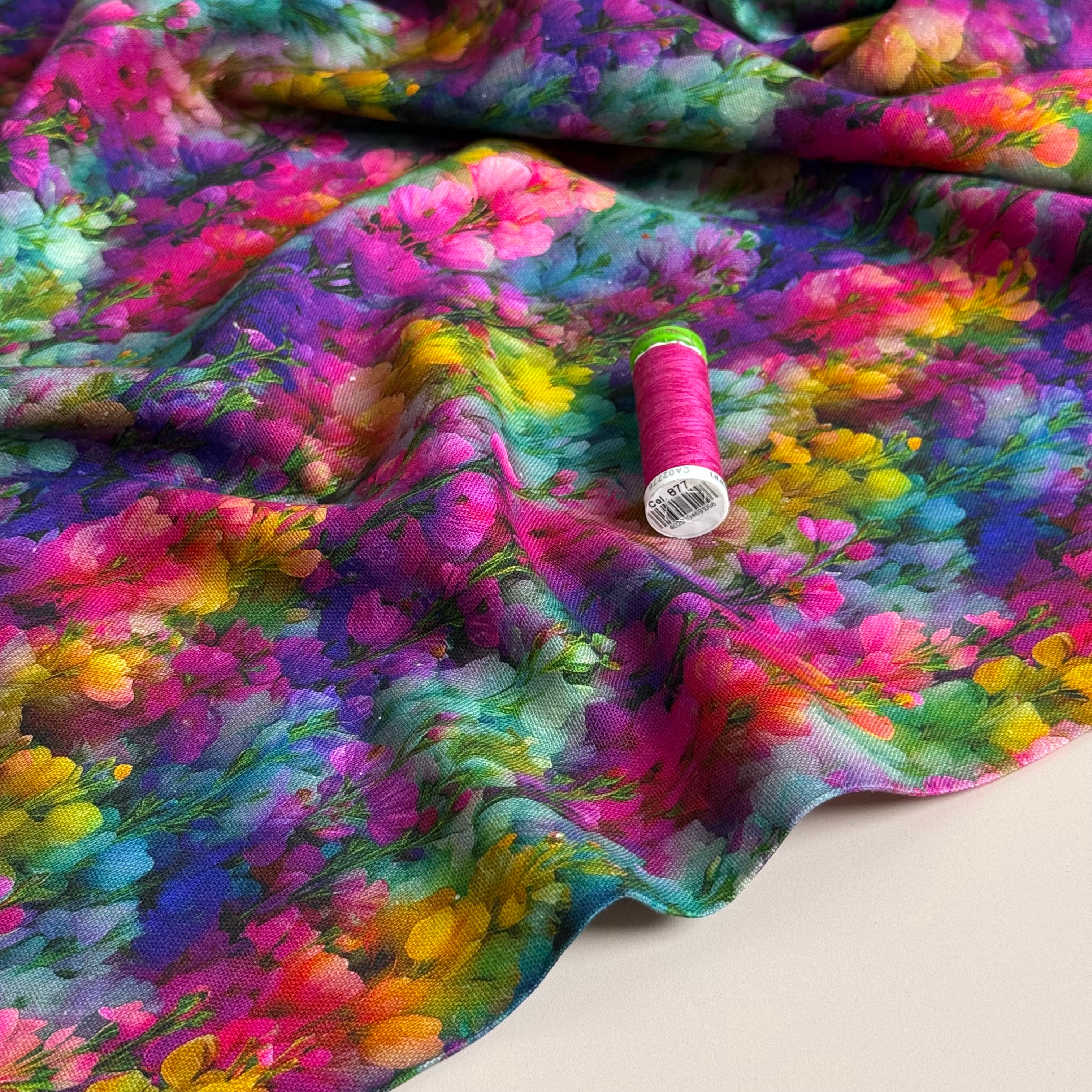 Enchanted Blooms Viscose Linen Fabric