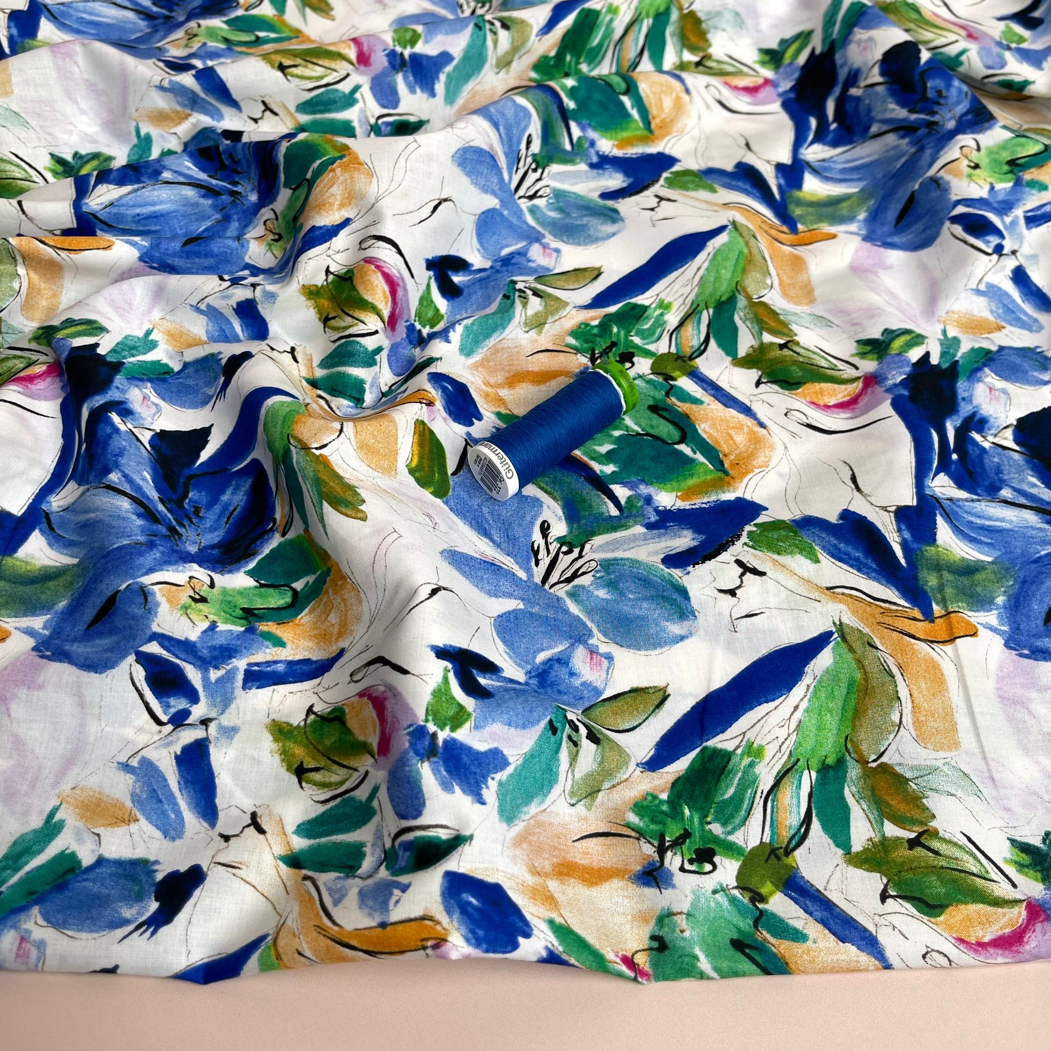 Tropical Cobalt Floral Cotton Lawn Fabric