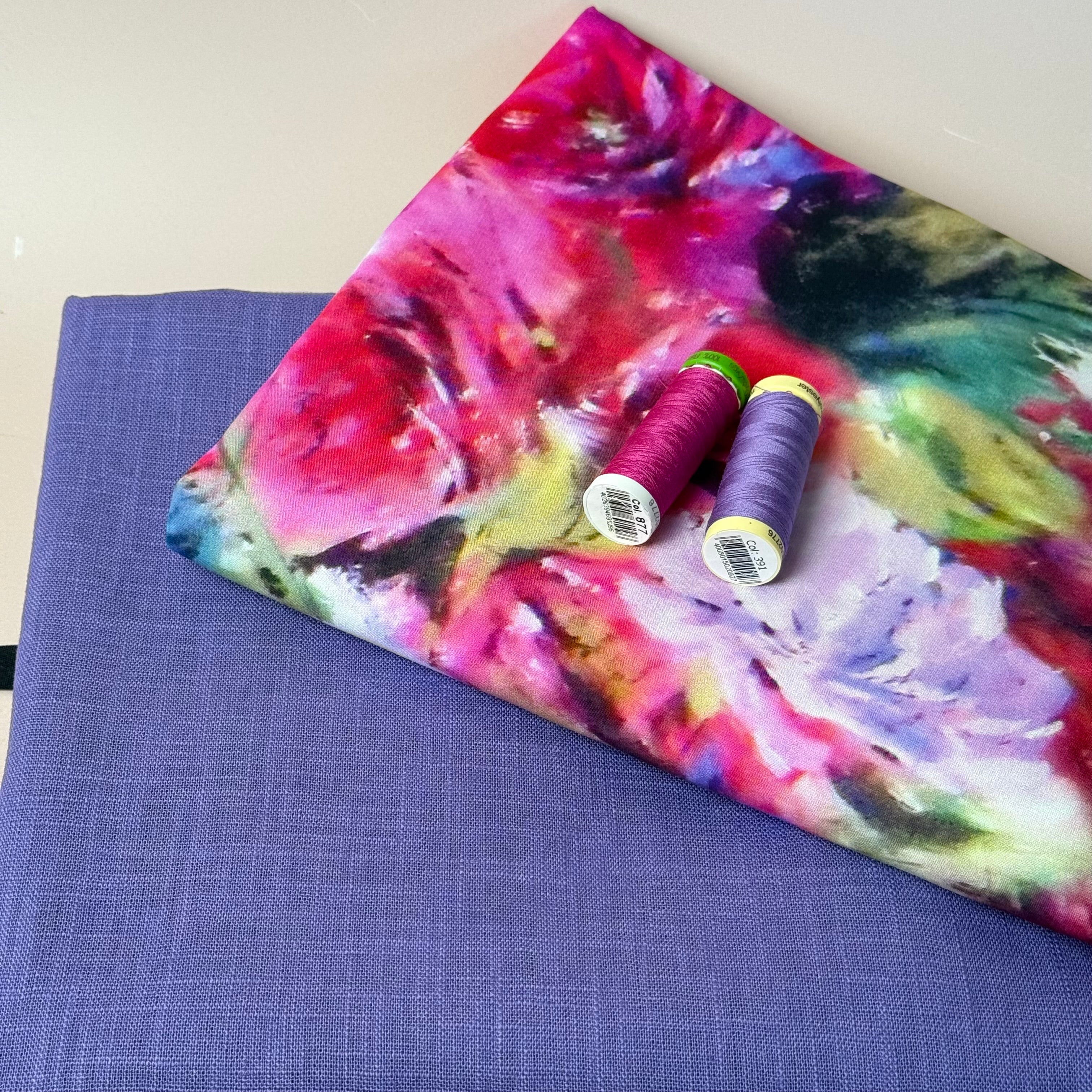 Make an Outfit Colour Bundle - Abstract Watercolour Florals Viscose with Breeze Violet Purple Linen