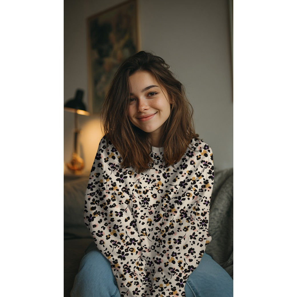 Leopard Flowers Natural Cotton Sweat-shirting Fabric