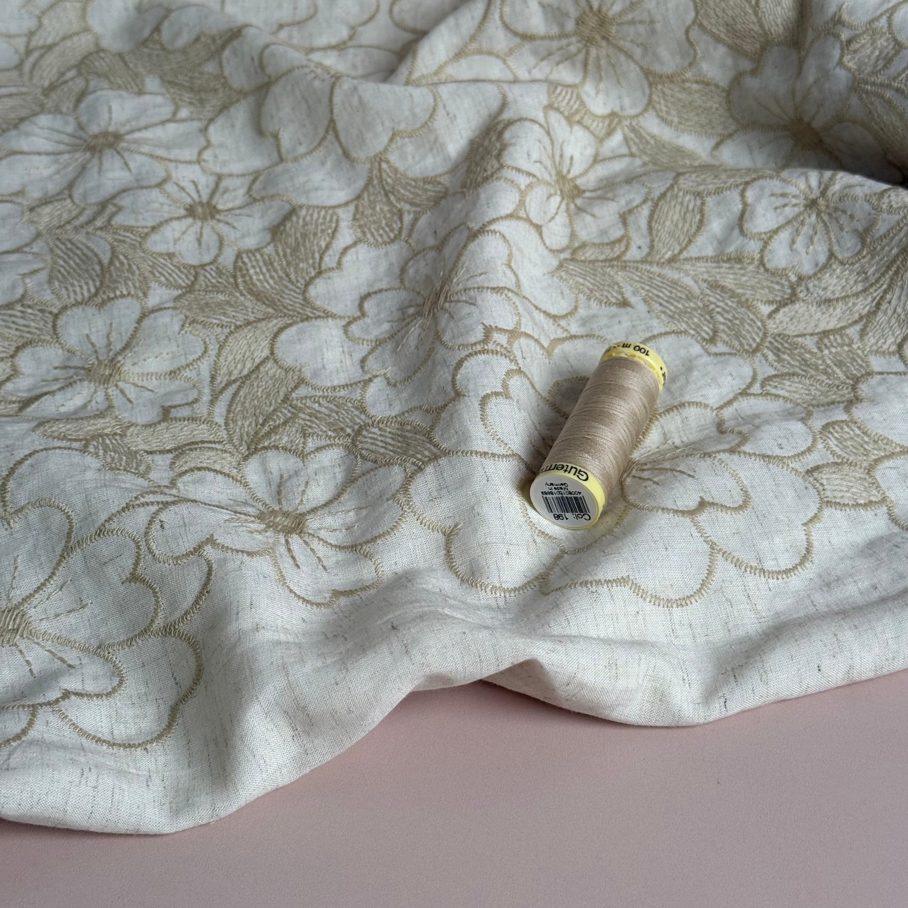 PRE-ORDER (arriving by end of May) Embroidered Flowers on Natural Cotton Fabric