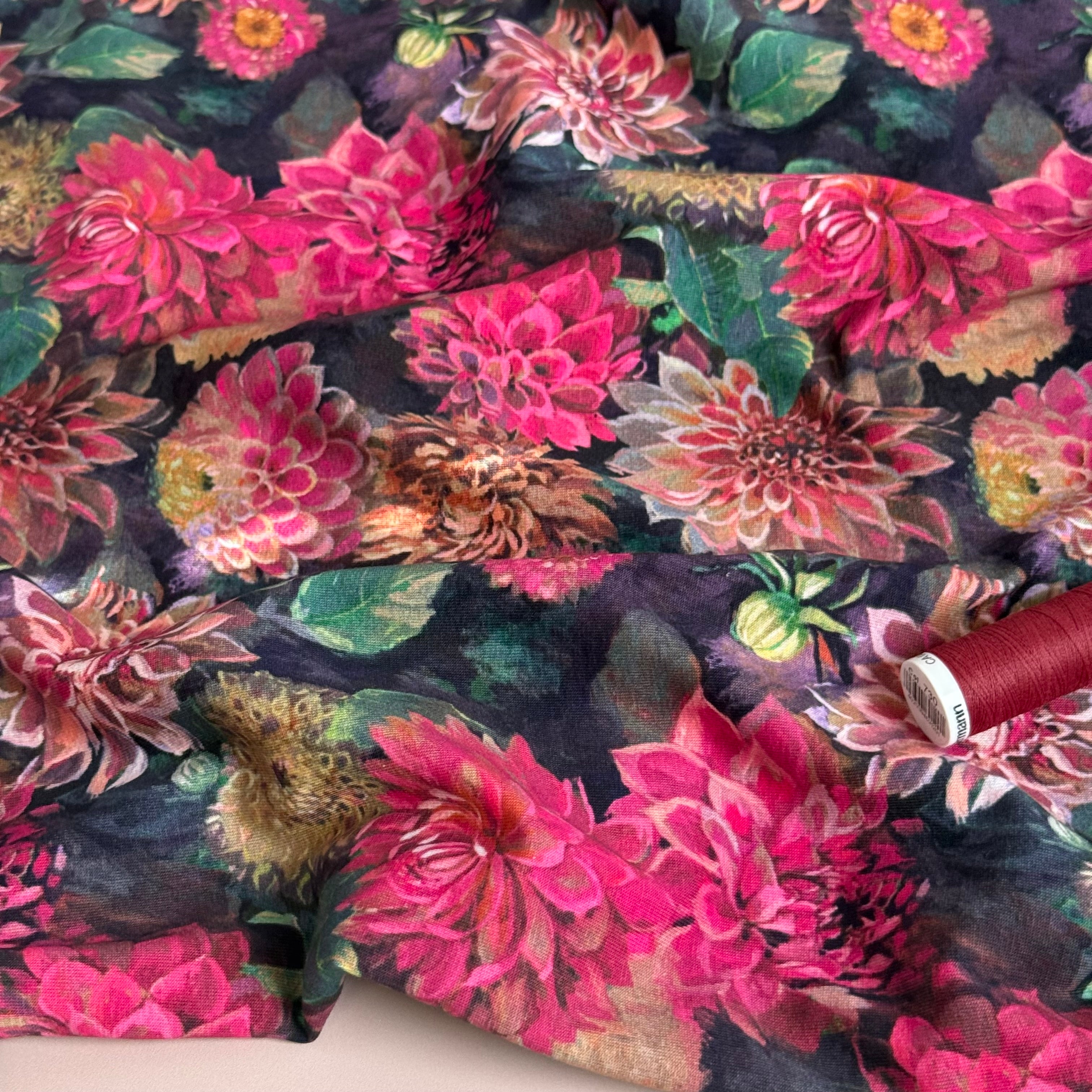 Dahlias Cotton Jersey Fabric