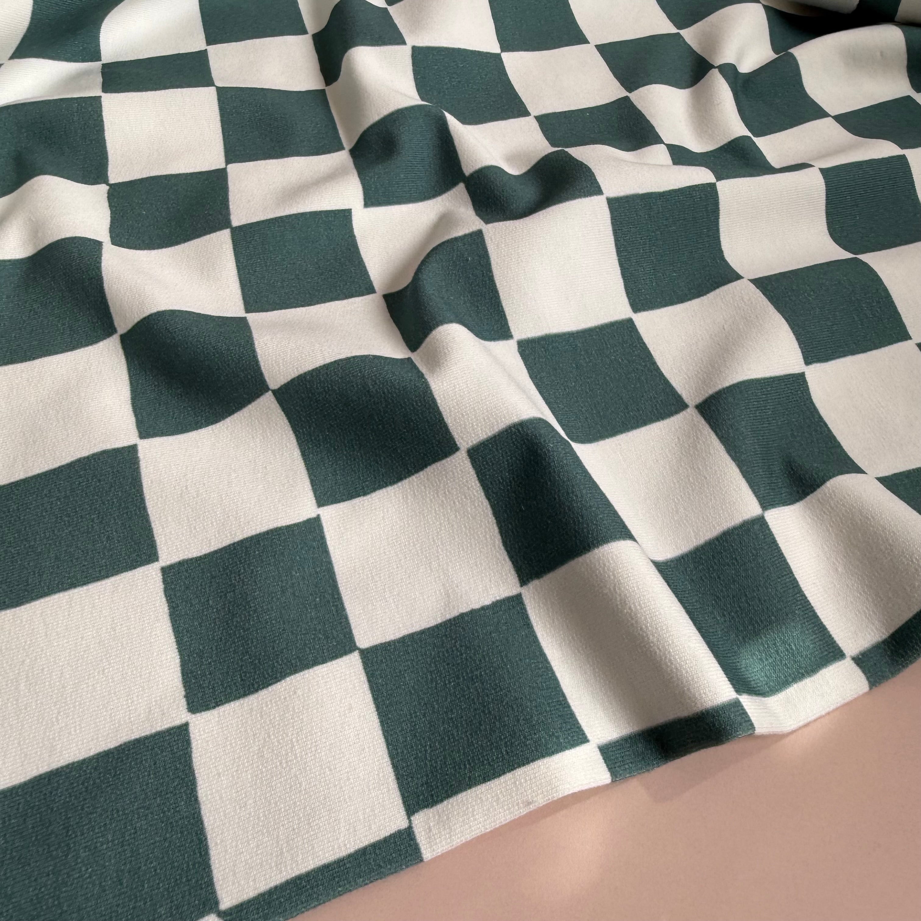 Checkers Dark Green GOTS Organic Cotton French Terry