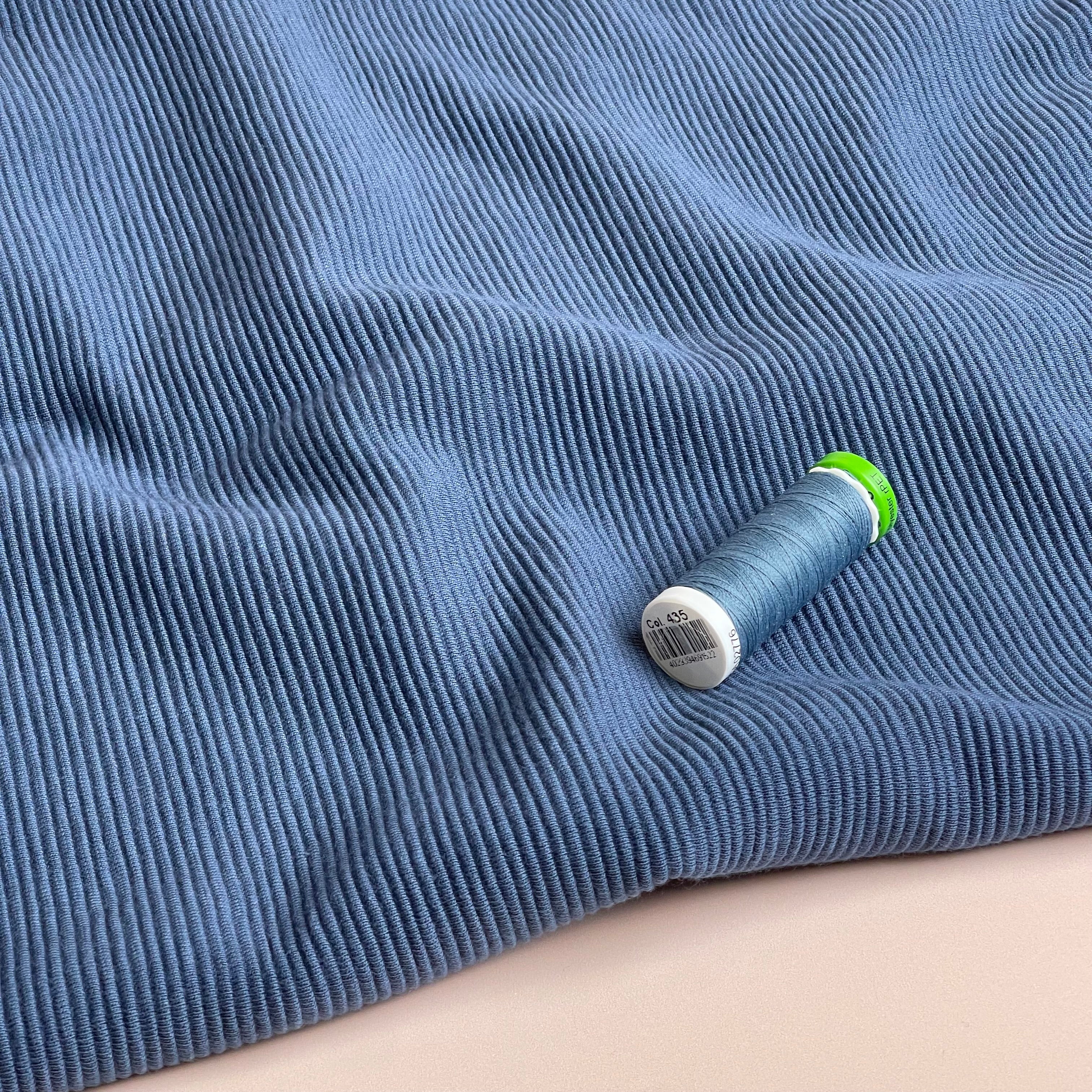 Ottoman Cotton Ribbed Knit in Denim Blue