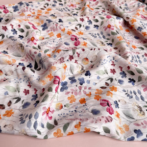 Watercolour Meadow Flowers Viscose Fabric