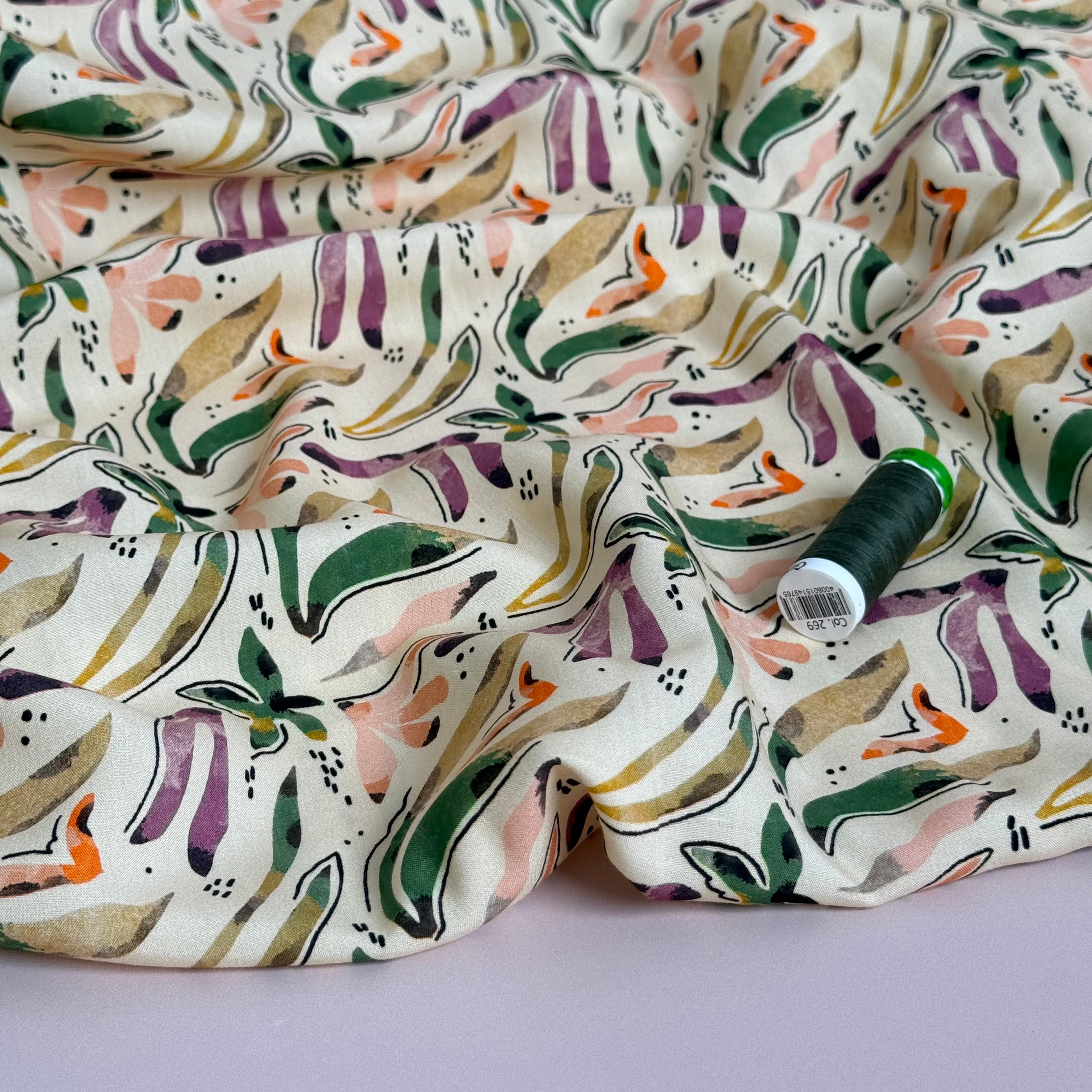 Scattered Foliage Viscose Poplin Fabric
