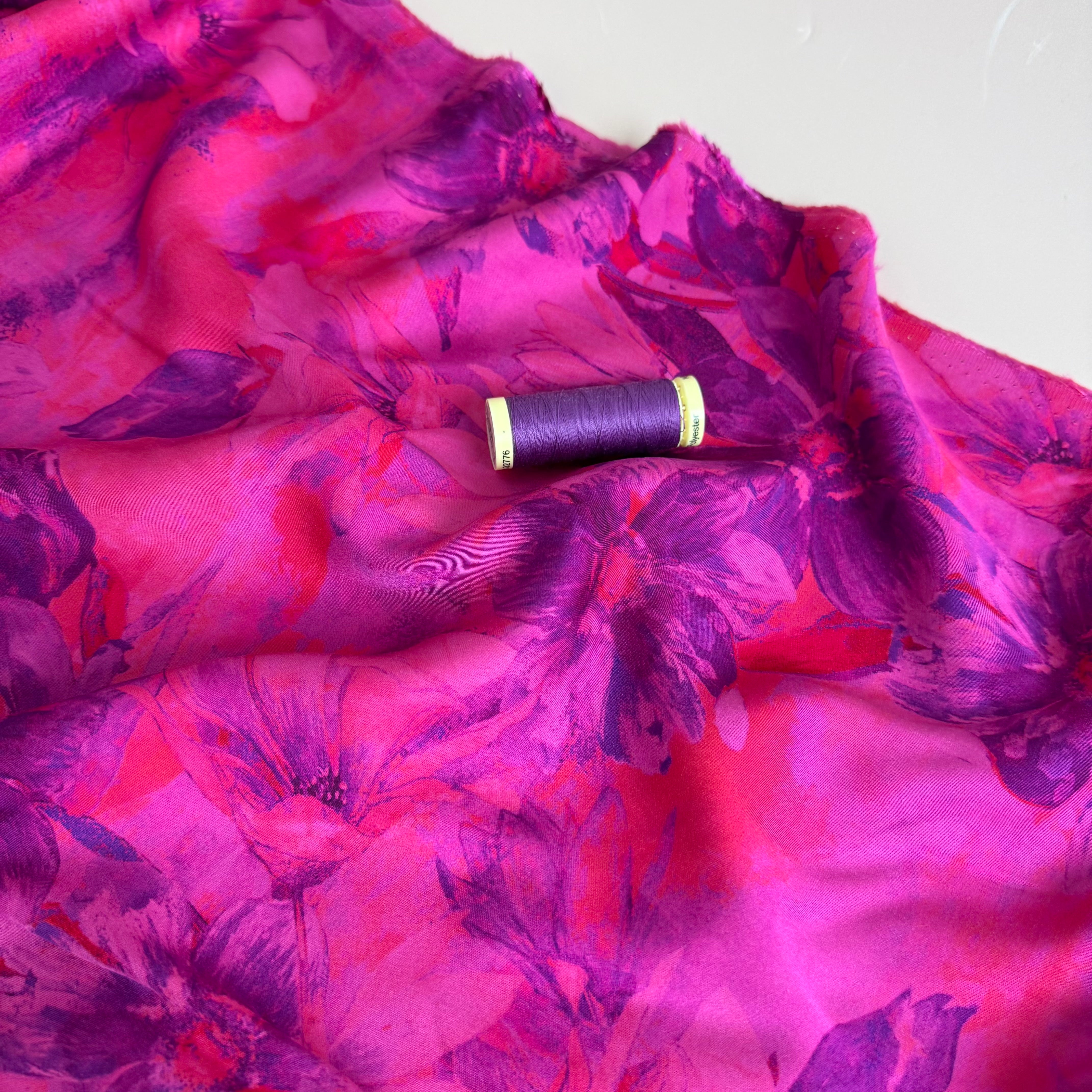Shadow Flowers Viscose Sateen Fabric
