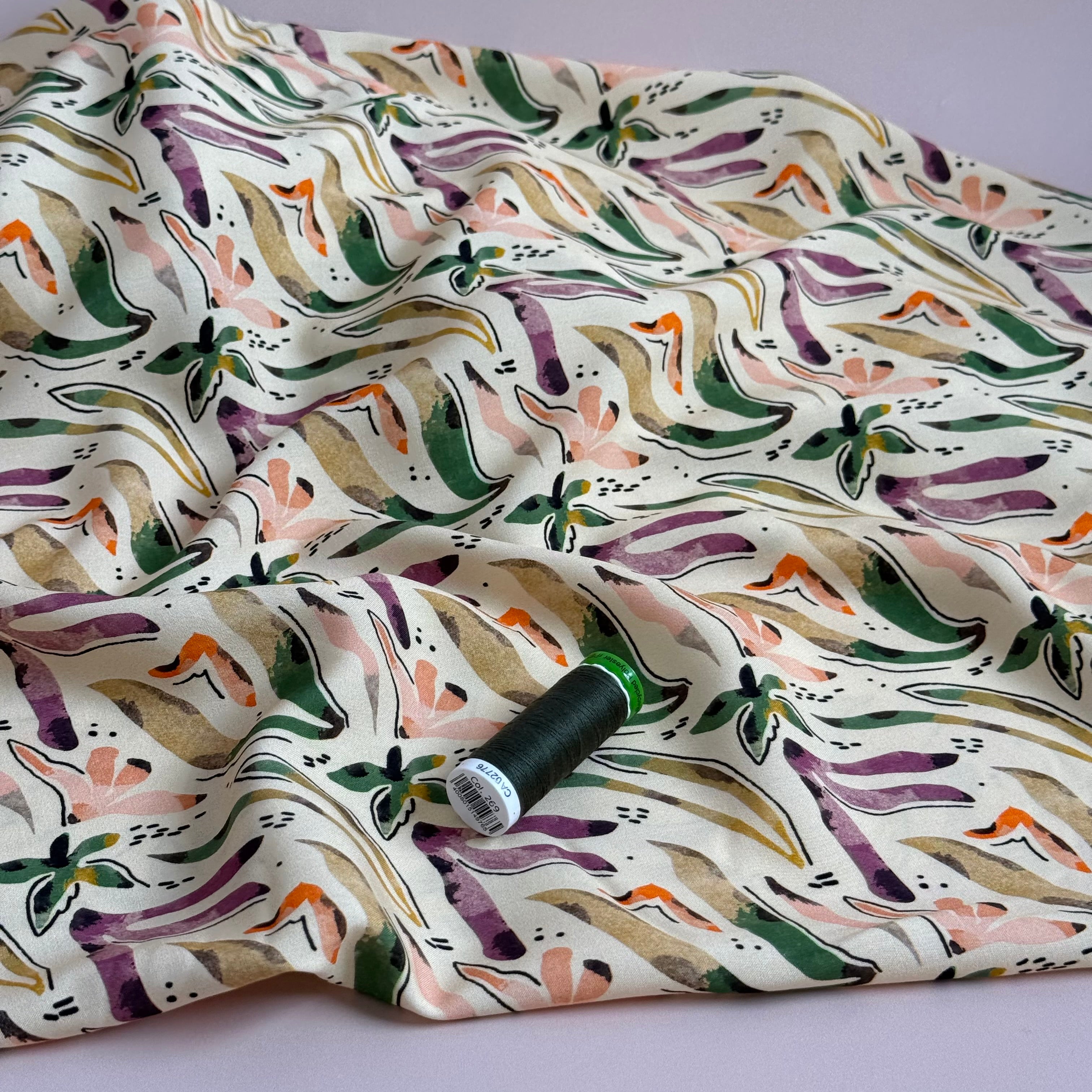 Scattered Foliage Viscose Poplin Fabric