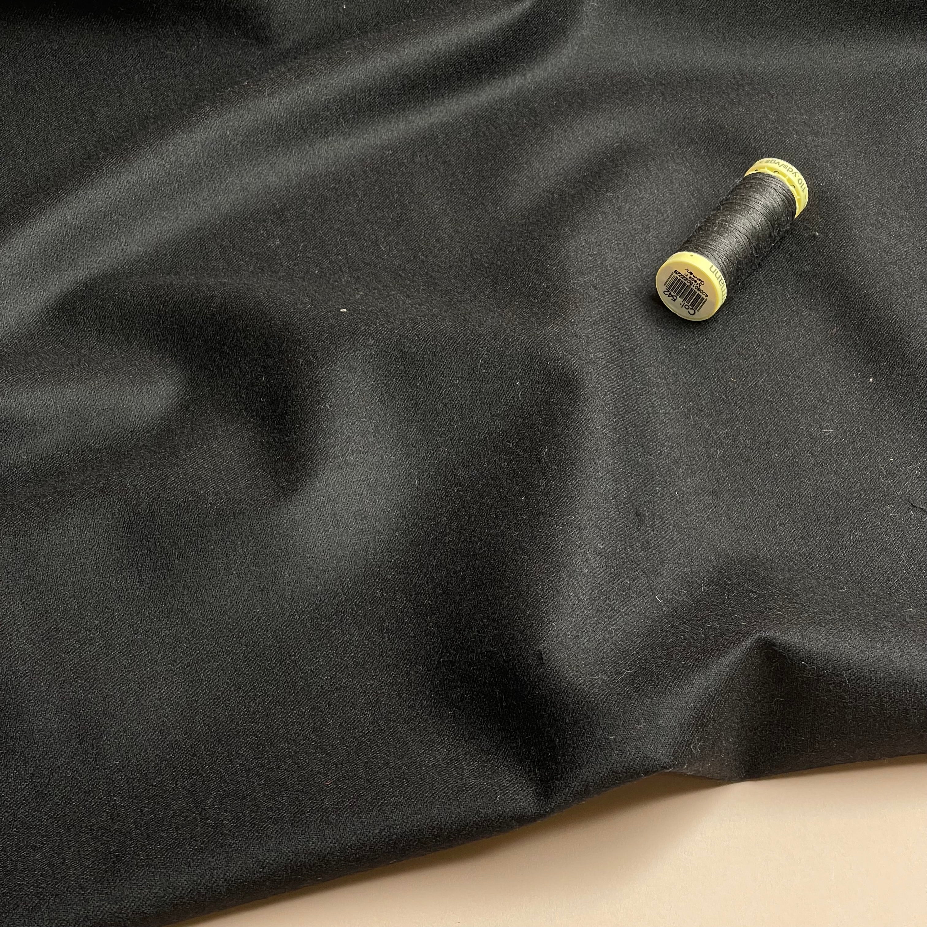 Deadstock Plain Black Pure Wool Suiting Fabric