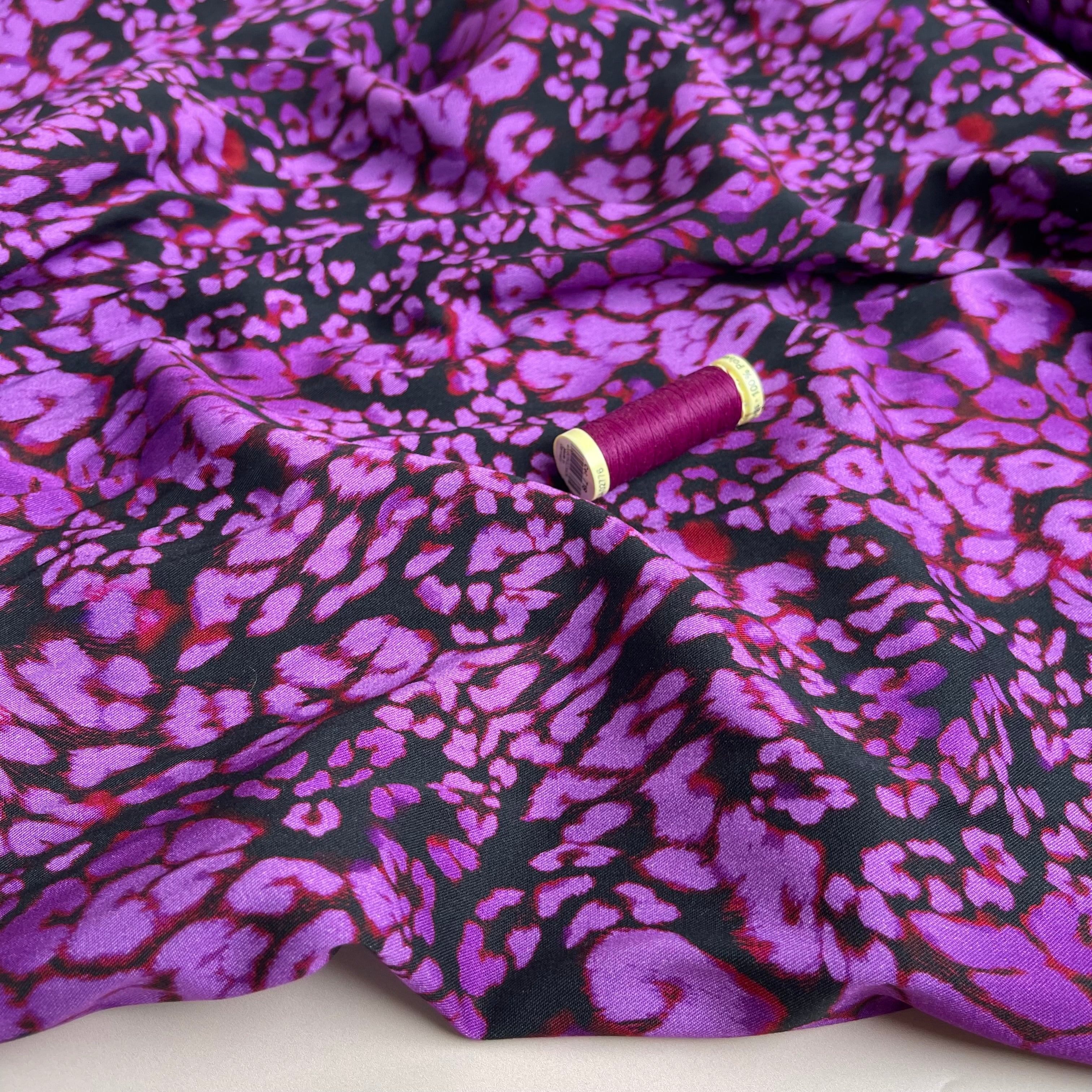 Rosella Purple Leopard Viscose Twill with Stretch