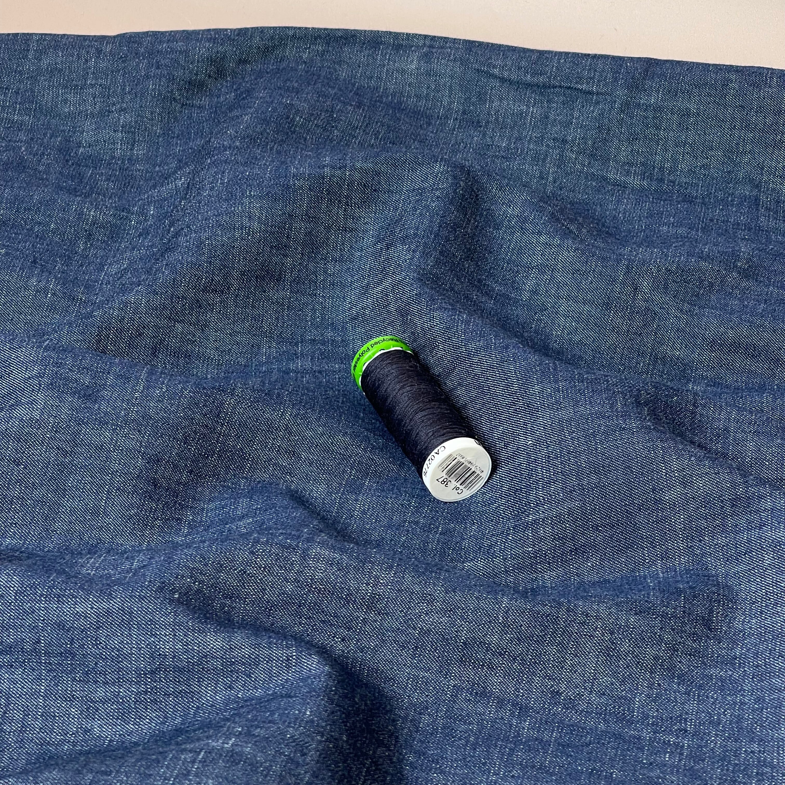 REMNANT 1.16 Metres - Dark Blue Denim Slub Fabric