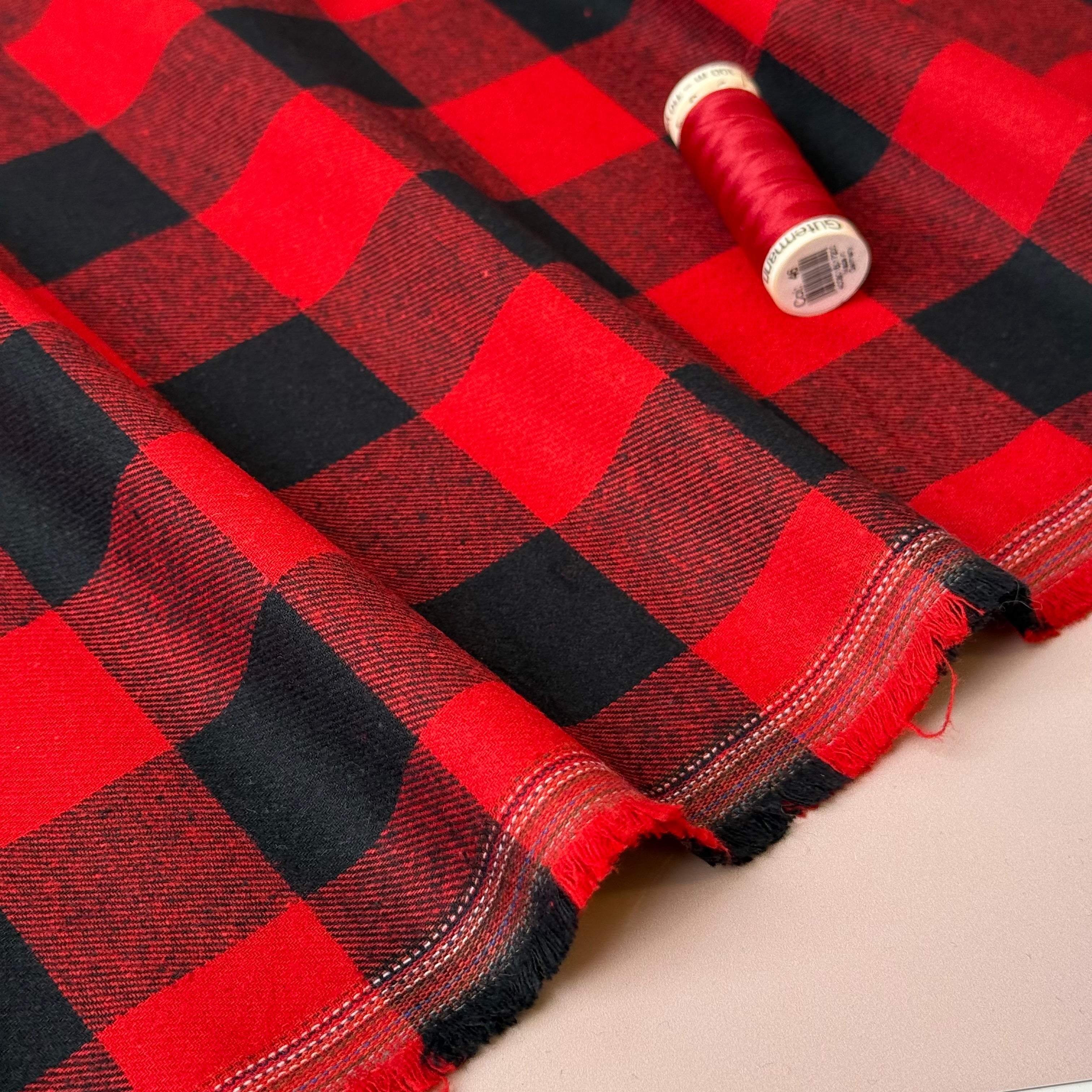 Gingham Black & Red Brushed Cotton Flannel