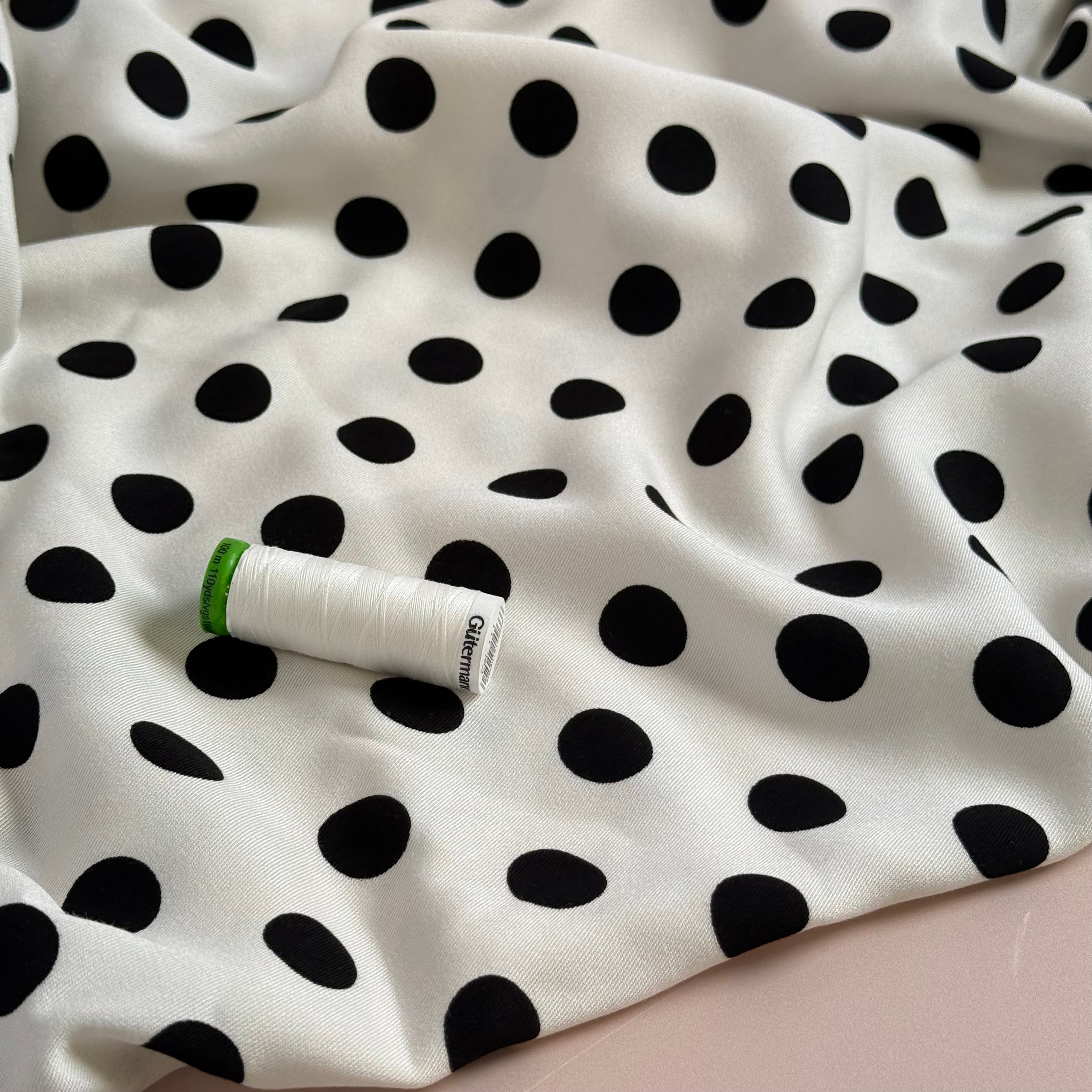 Classic Polka Off-White Viscose Twill Fabric