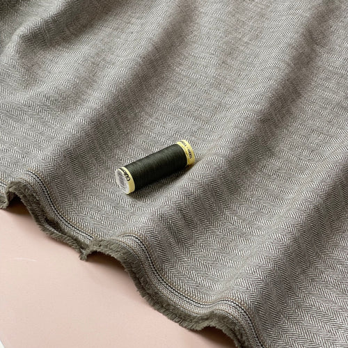 Chevron in Army Green Linen Cotton Twill