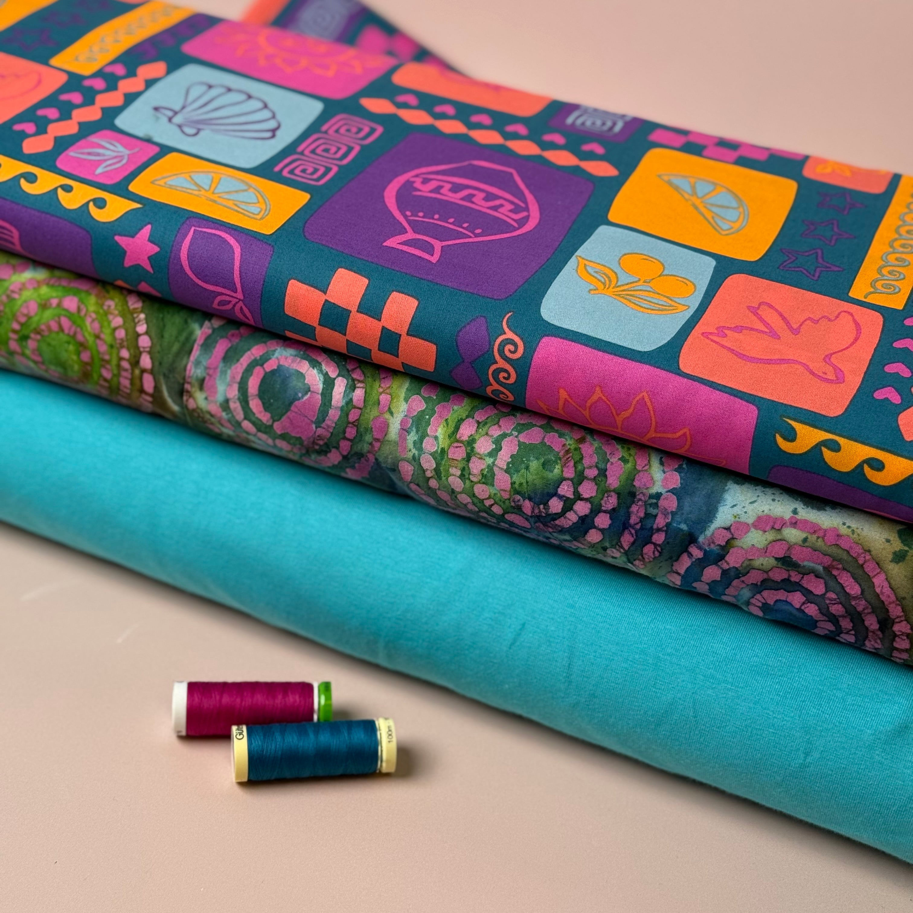 Funky Patchwork Postcard Fine Cotton Poplin Fabric