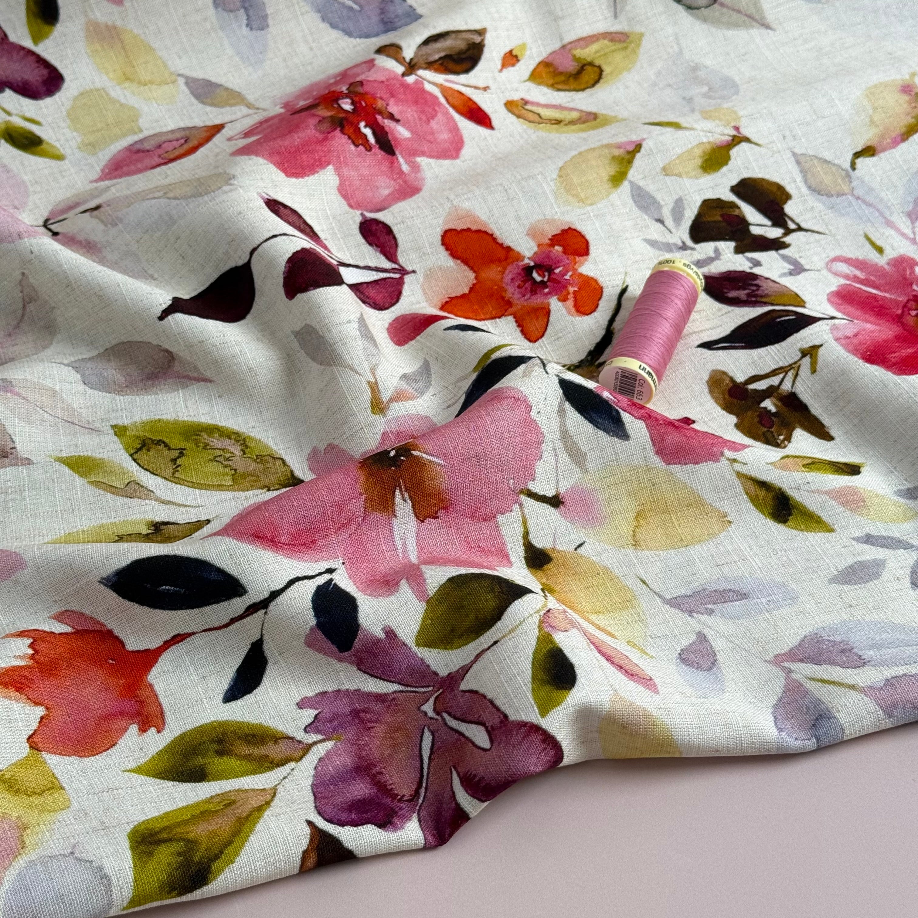 Watercolour Flowers Viscose Linen Fabric
