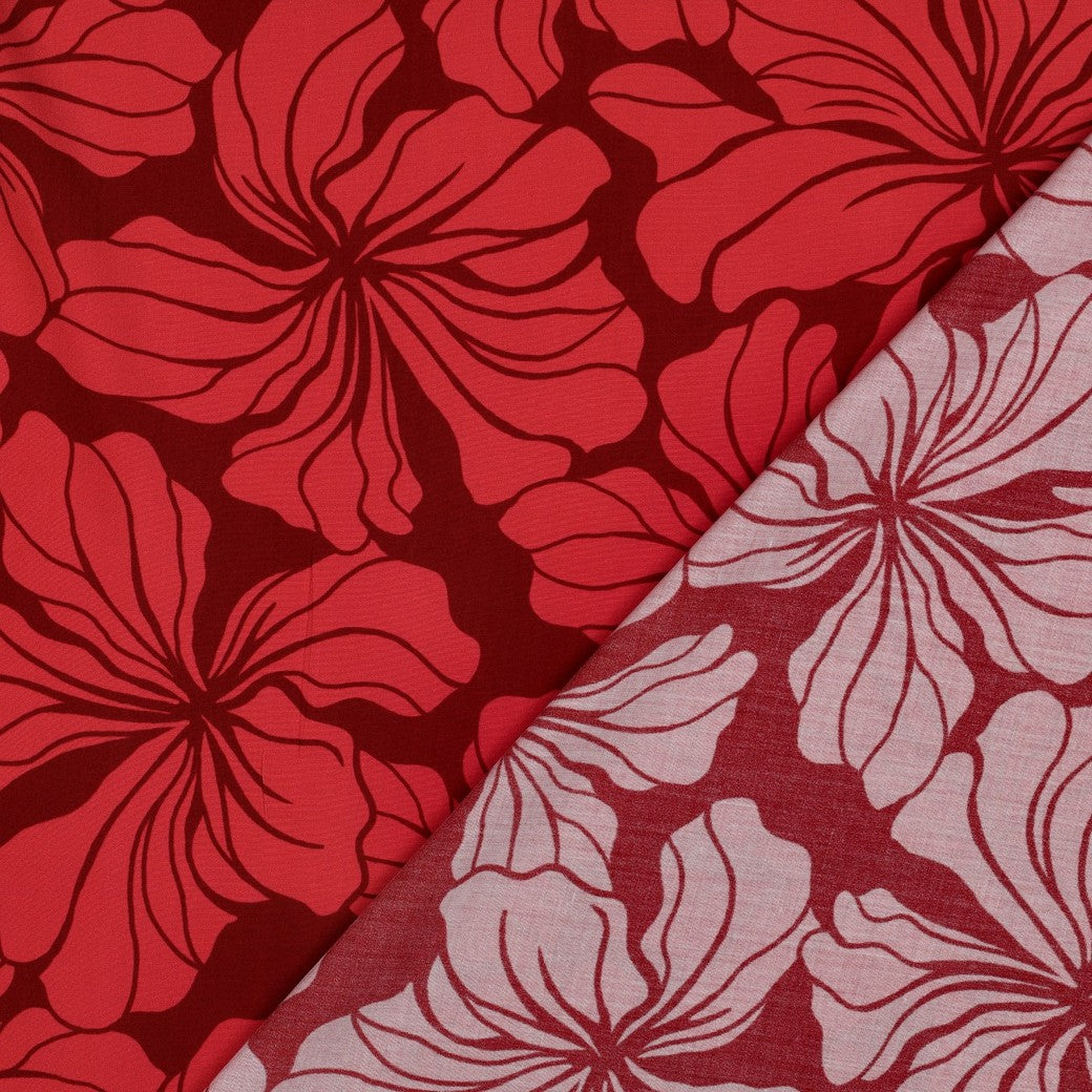 Monochrome Lilies in Red Viscose Fabric