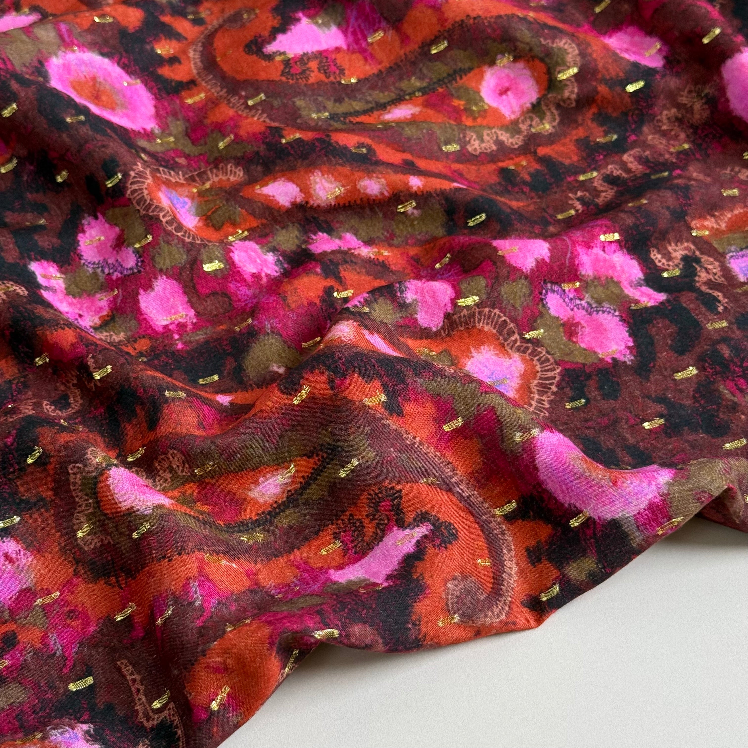 Burgundy Paisley with Lurex Viscose Fabric