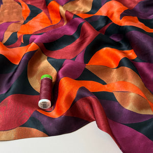 Leaves Dark Red Royal Spun Viscose Sateen Fabric