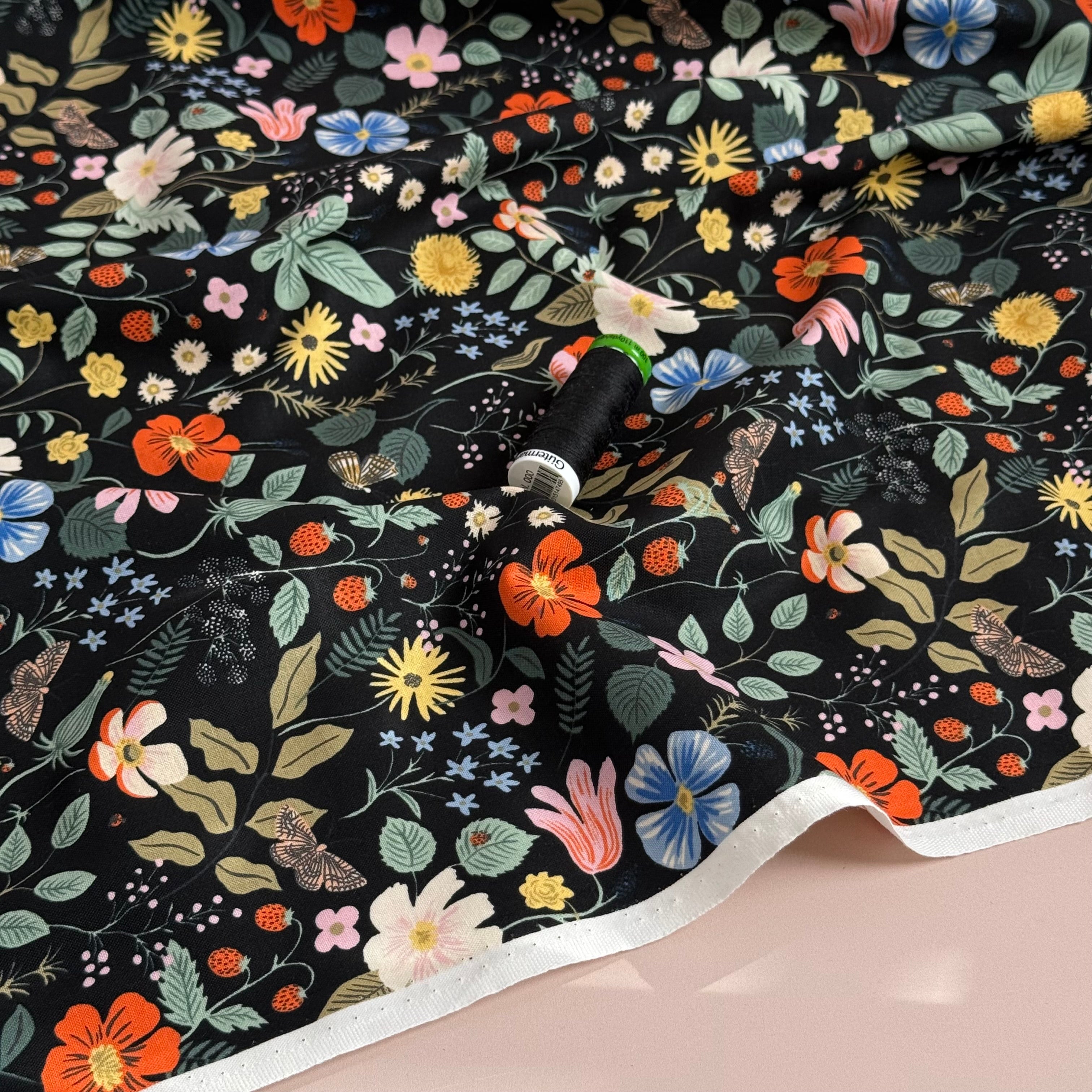 Rifle Paper Co - Strawberry Fields Black Cotton