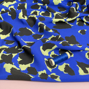 Cobalt Leopard Viscose Fabric