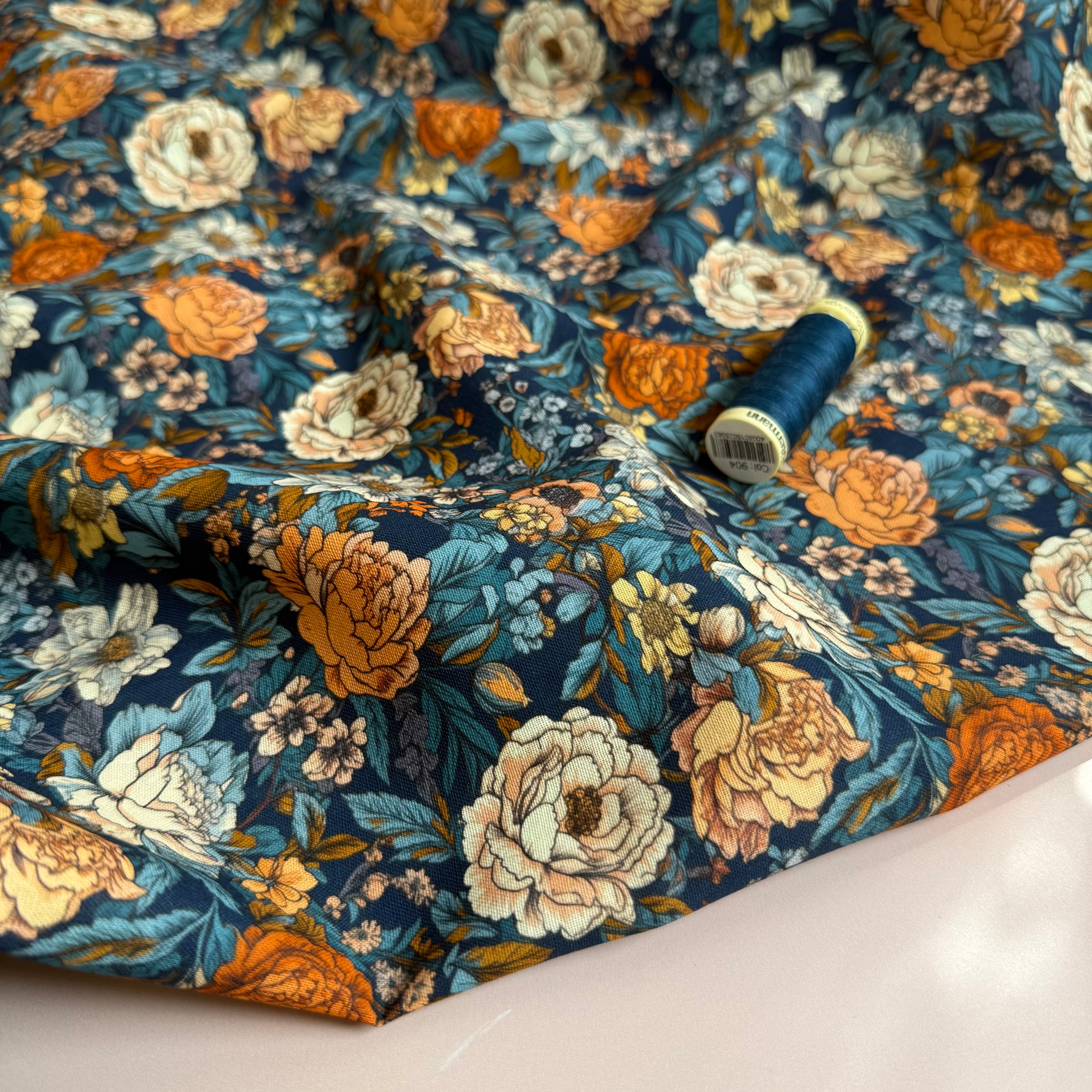 Autumn Peonies Cotton Fabric