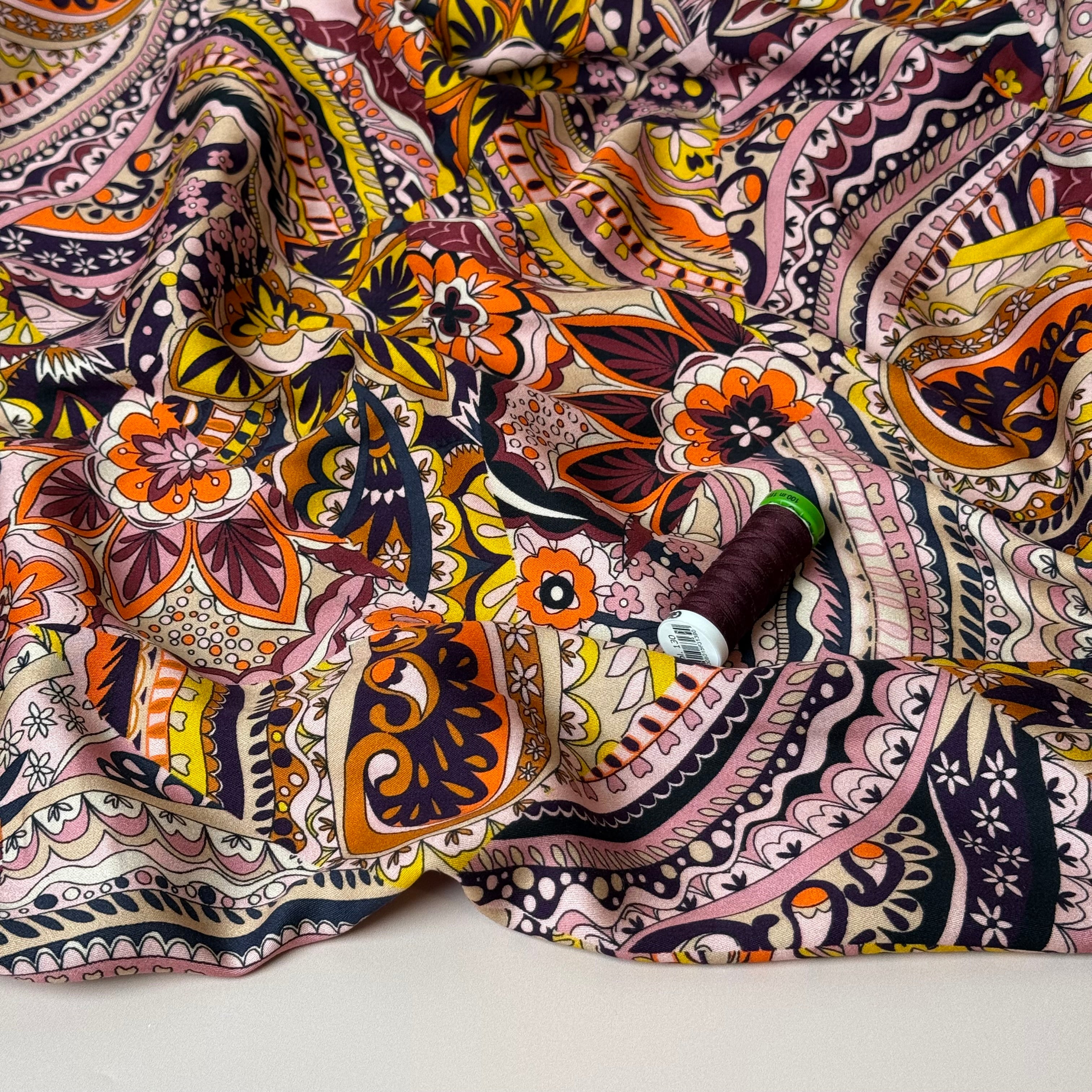 Magical Garden Amaranth Viscose Sateen Fabric