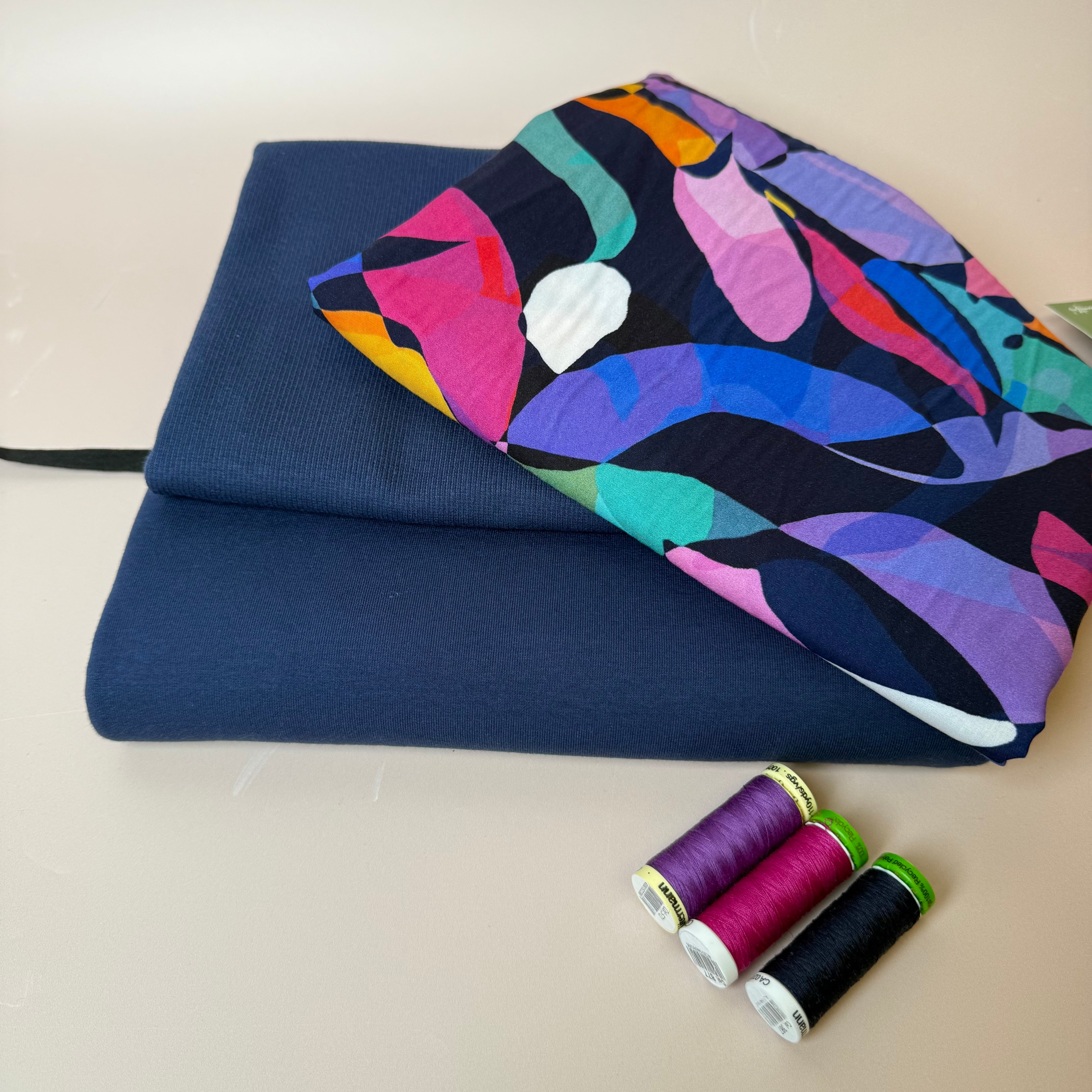 Make an Outfit Colour Bundle - Rainbow Leaves Viscose & Cotton French Terry with Ribbing