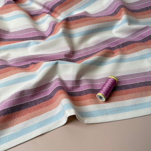 Yarn Dyed Pastel Retro Stripes Washed Cotton Fabric