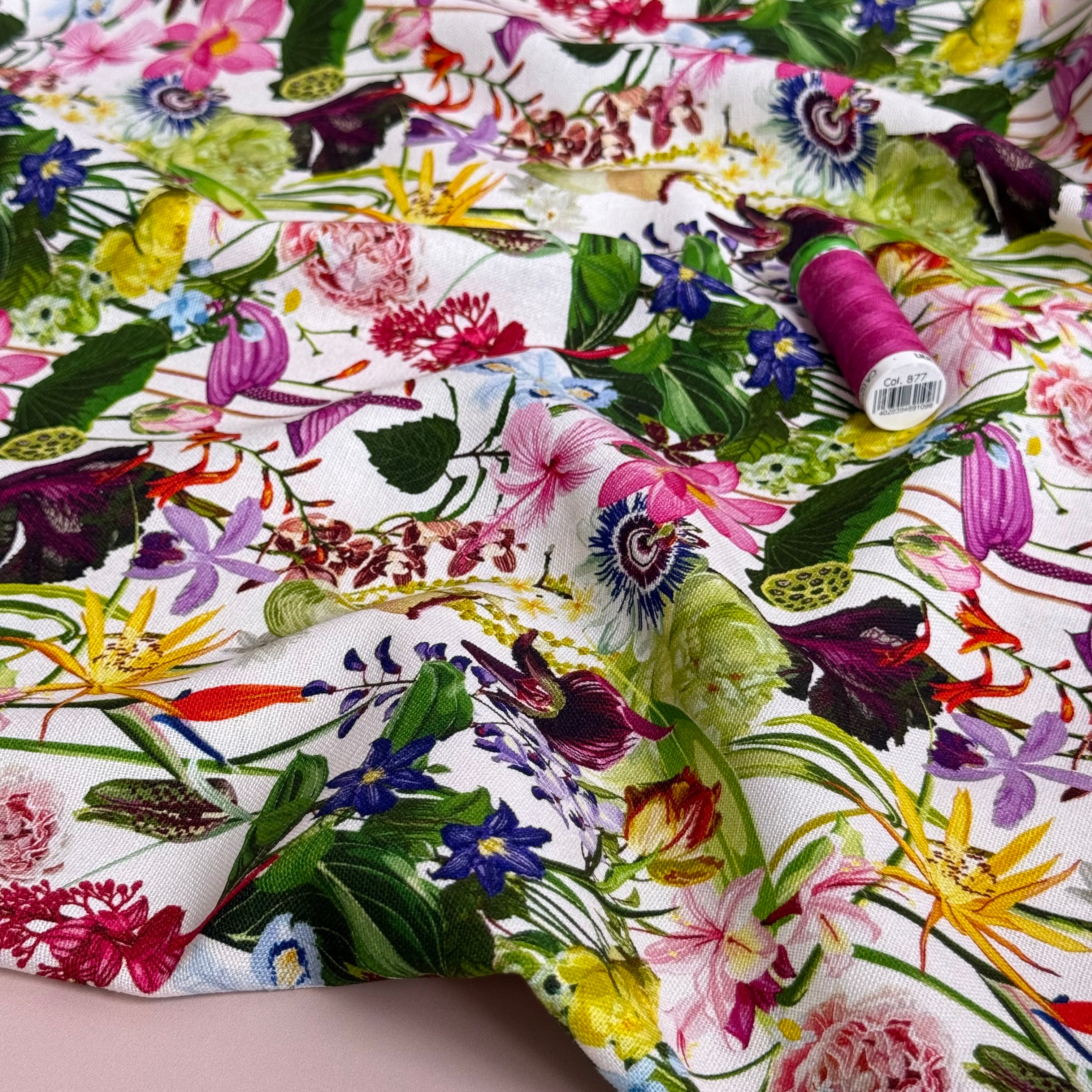 Tropical Garden Viscose Linen Fabric