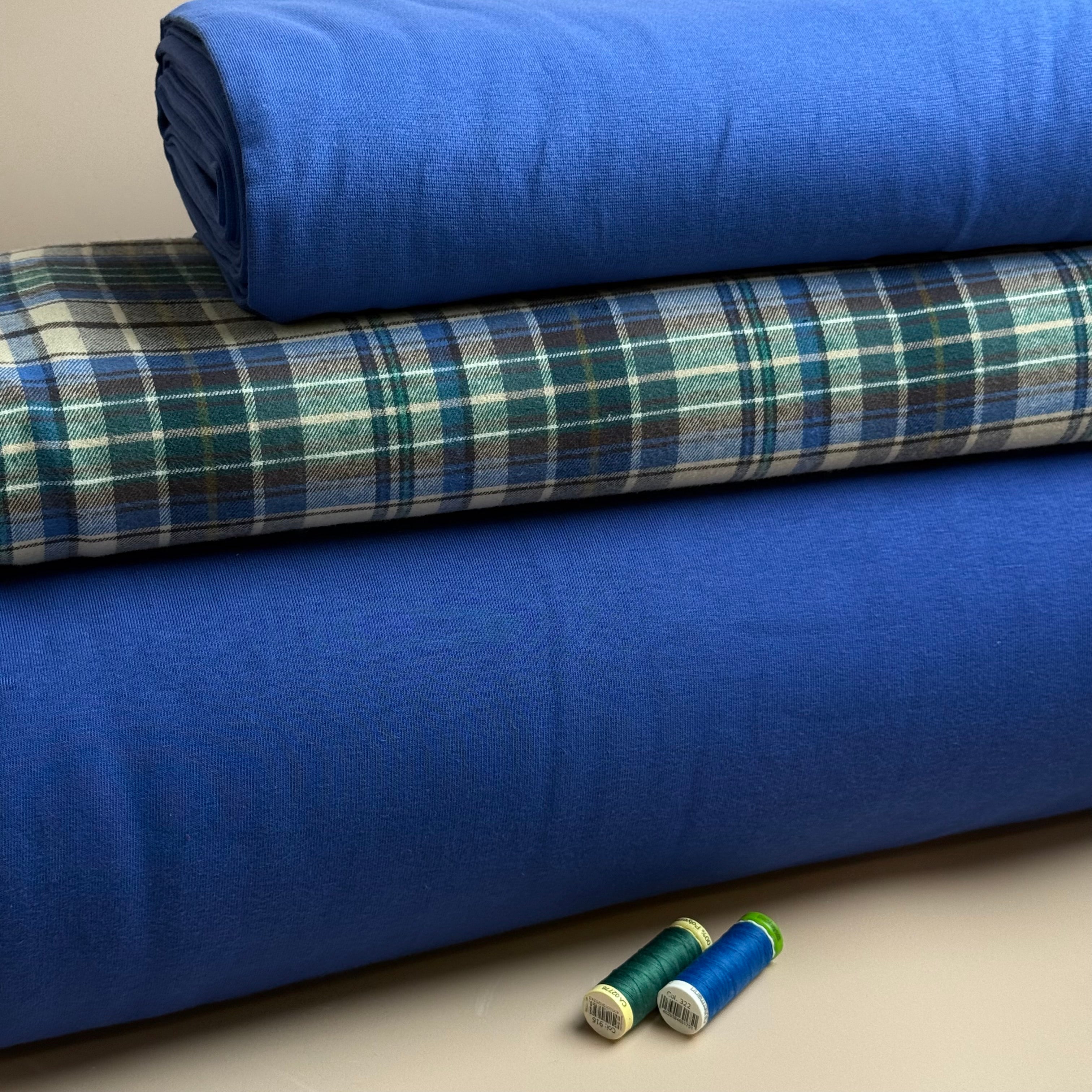 Tartan Blue & Green Brushed Cotton Flannel