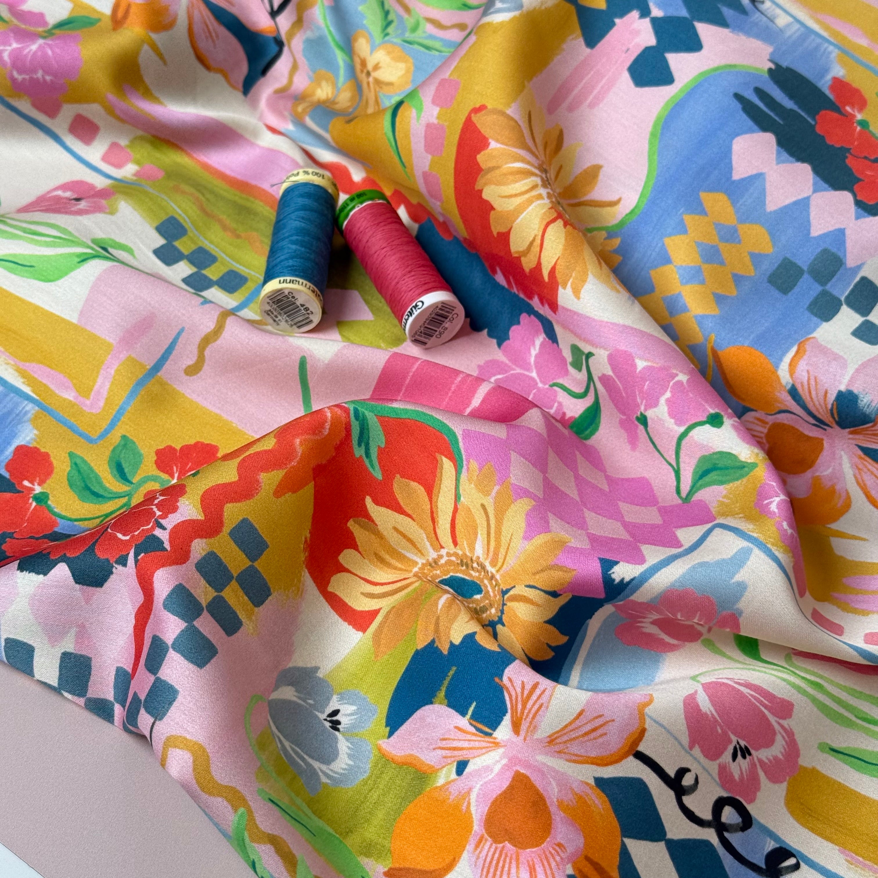 Holiday Patchwork Postcard Spring Cotton Sateen Fabric