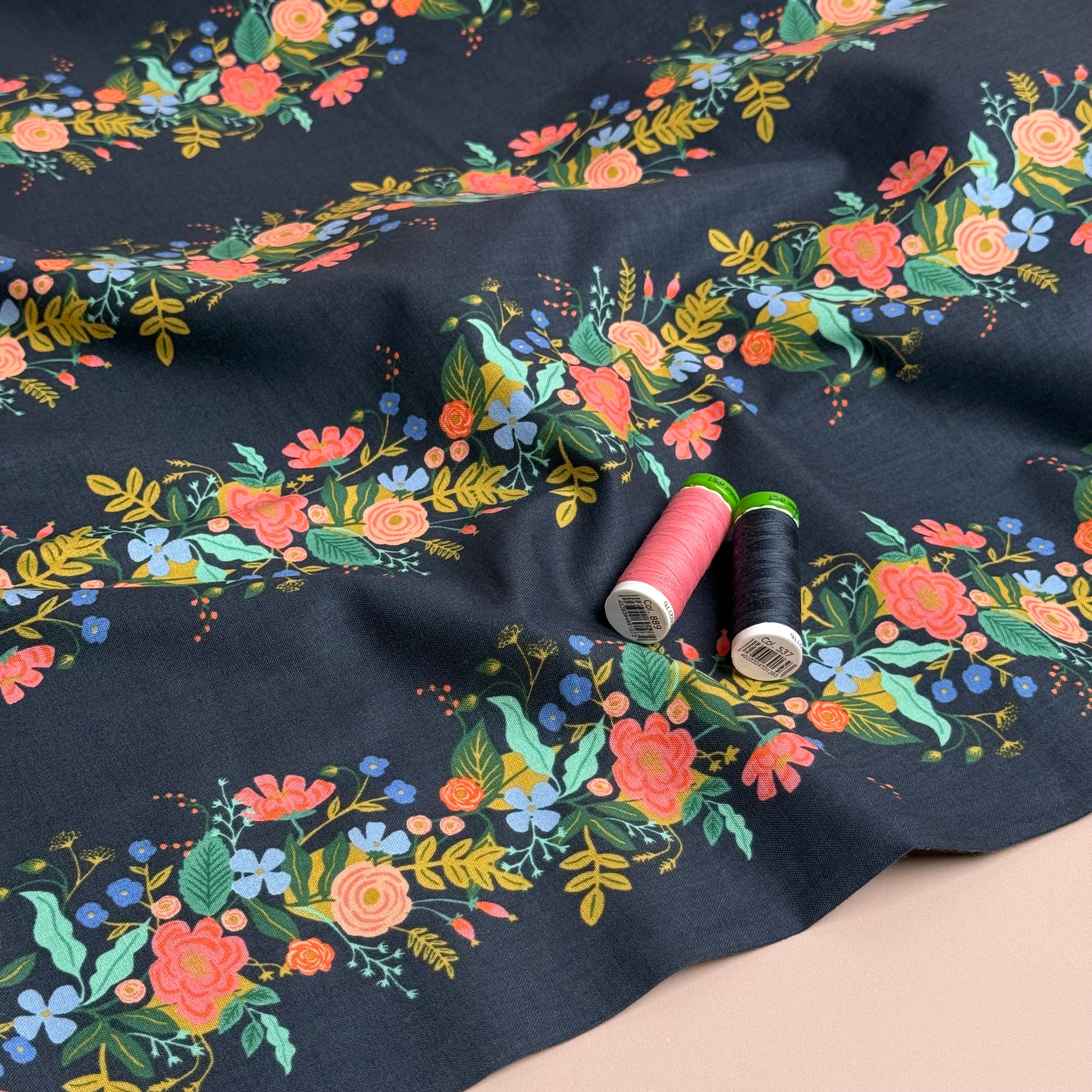 Rifle Paper Co - Floral Vines Dark Navy Japanese Cotton from English Garden